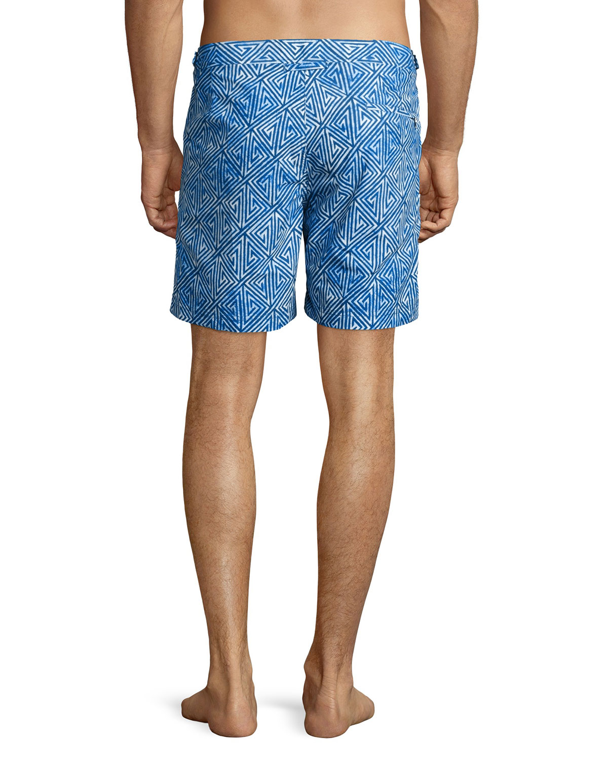 Bulldog Geometric-Print Swim Trunks, Blue Pattern