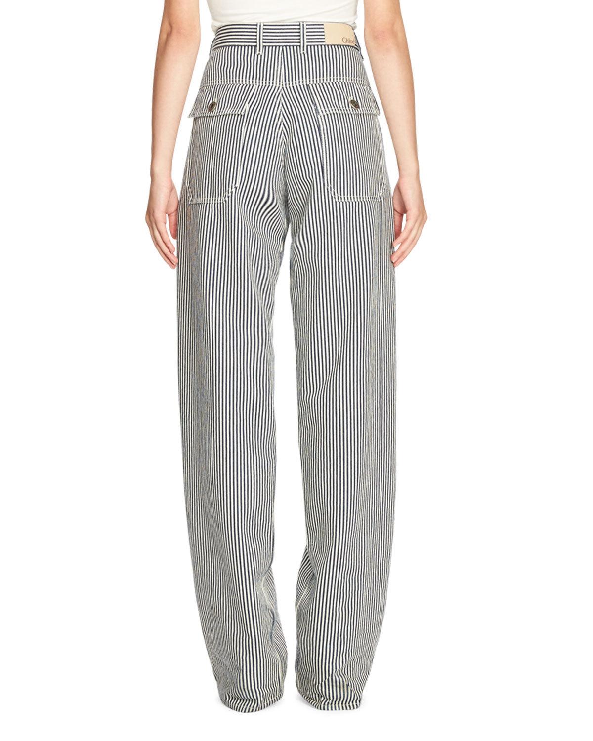 Striped High-Waist Jeans, Blue/White