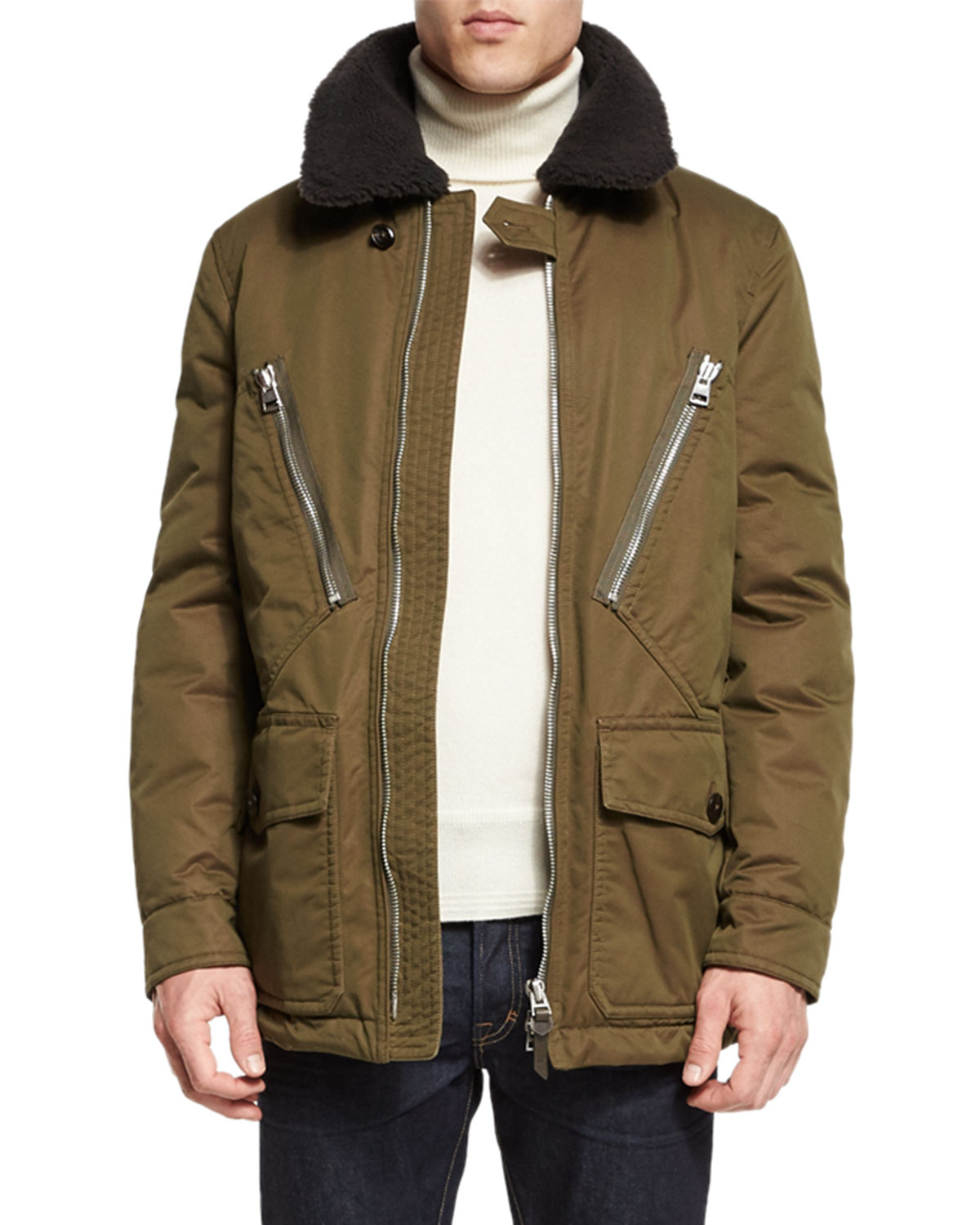 Down-Filled Field Coat w/Shearling Collar