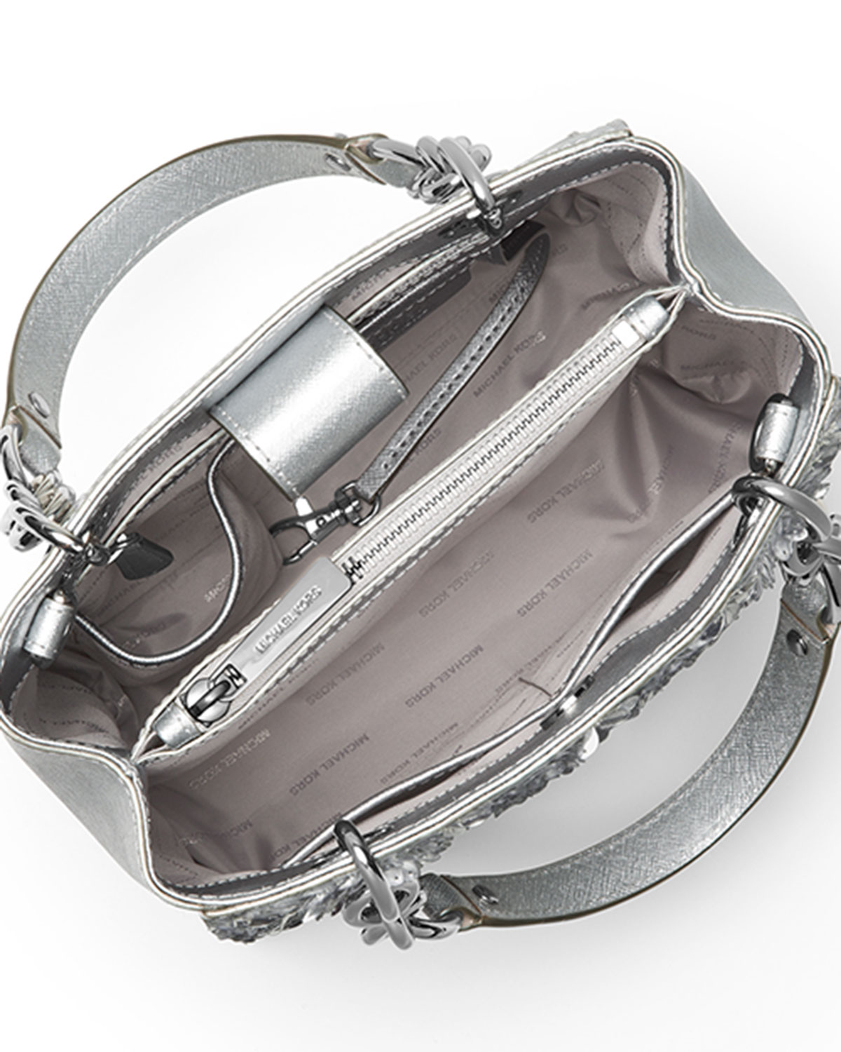 Floral Burst Small Satchel Bag, Silver
