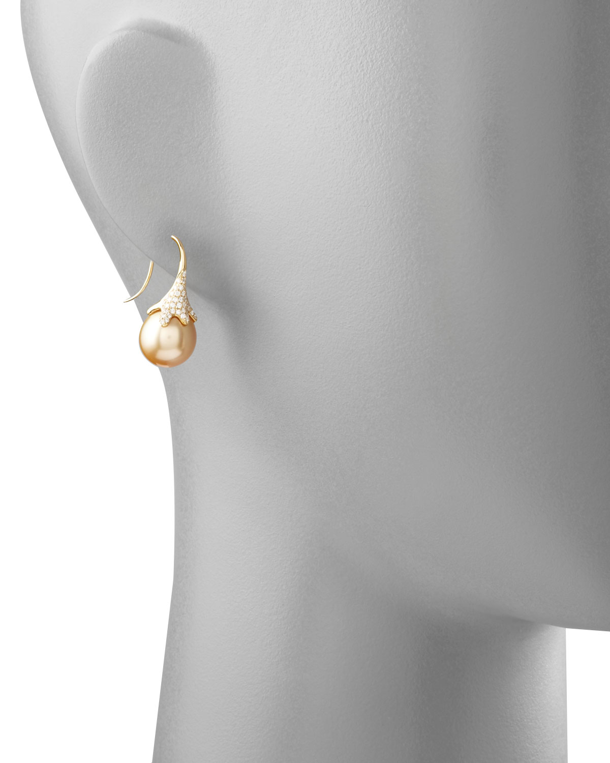 Golden South Sea Pearl and Diamond Drop Earrings, Yellow Gold