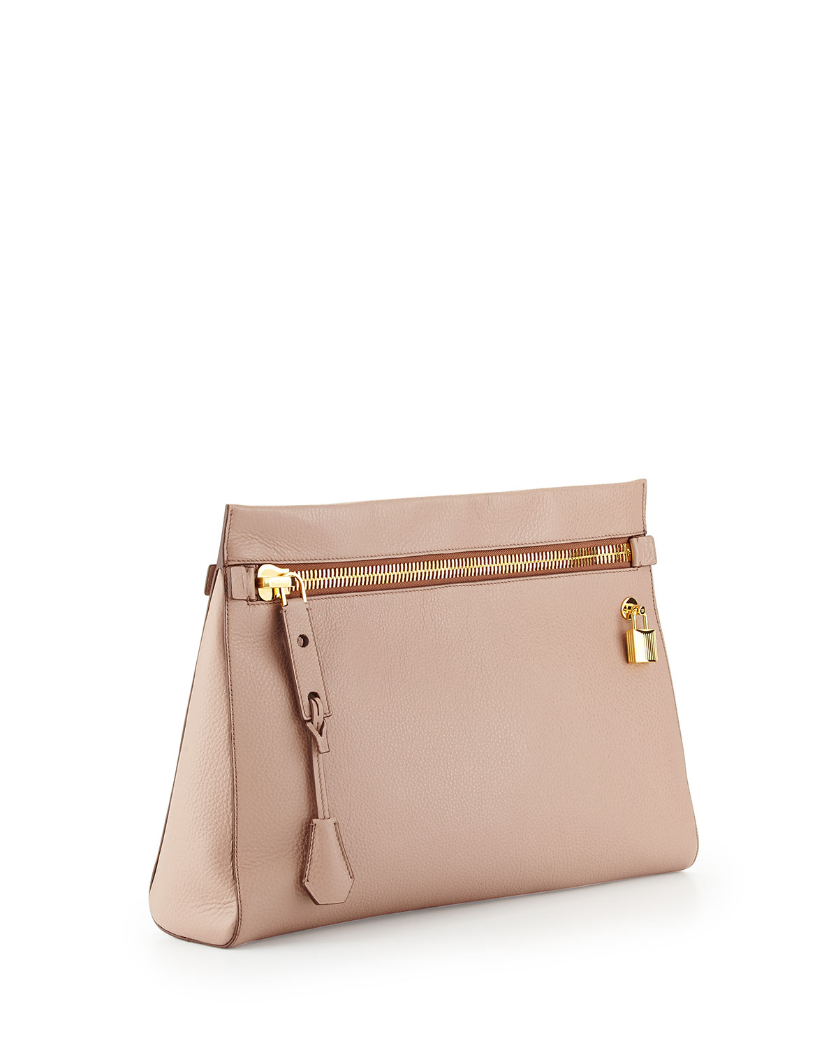 Alix Small Zip & Padlock Clutch Bag, Nude