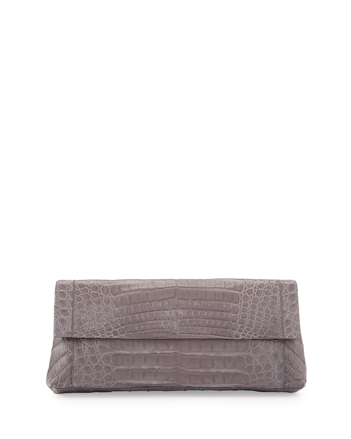 Gotham Crocodile Flap Clutch Bag, Gray