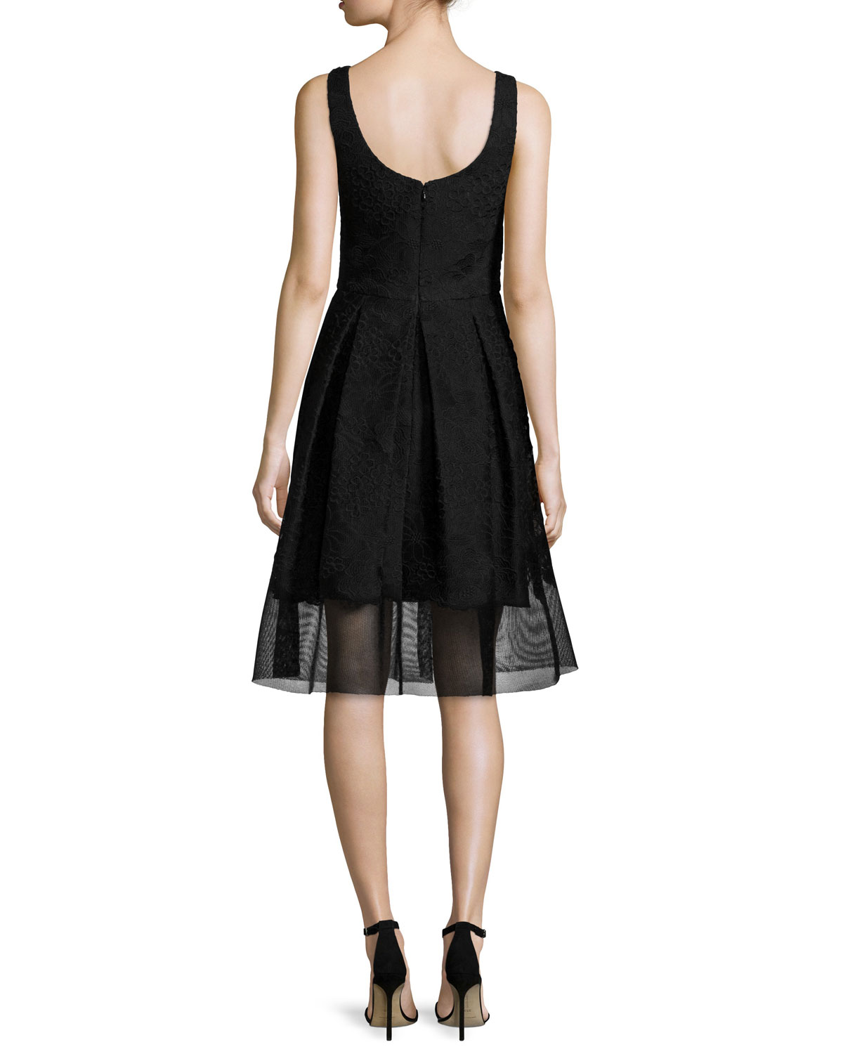 Fit-&-Flare Mesh-Hem Dress, Black