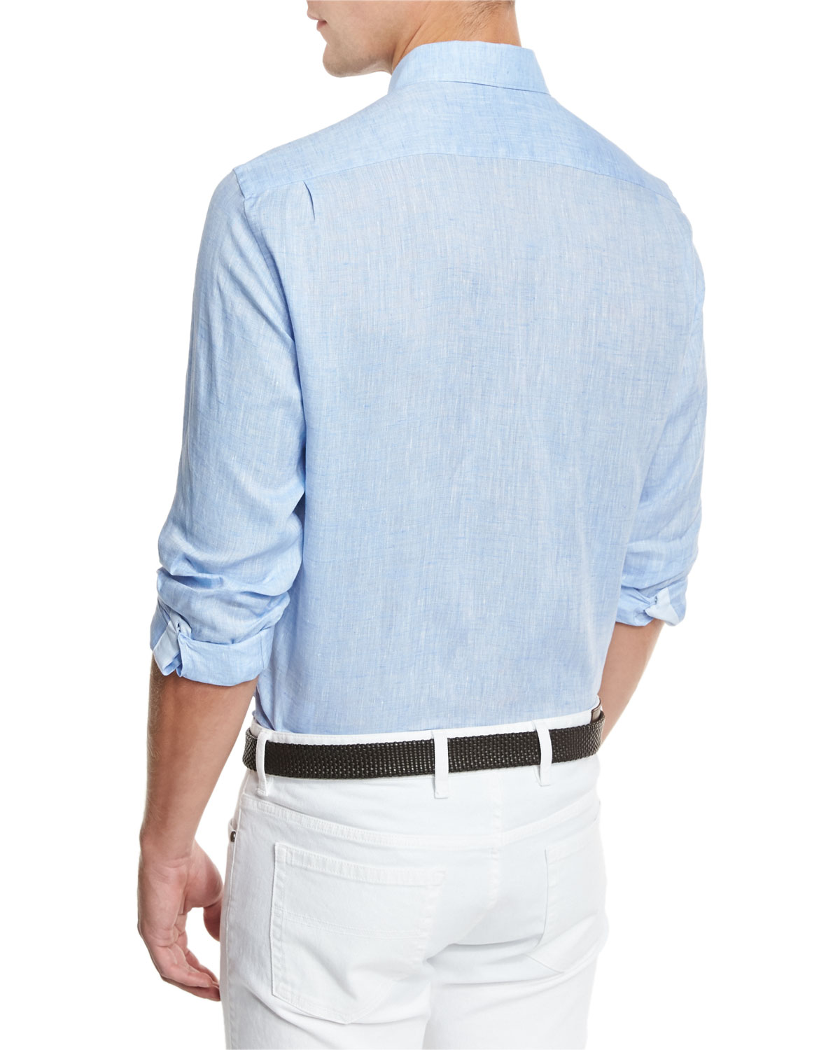 Linen Woven Sport Shirt, Soft Blue