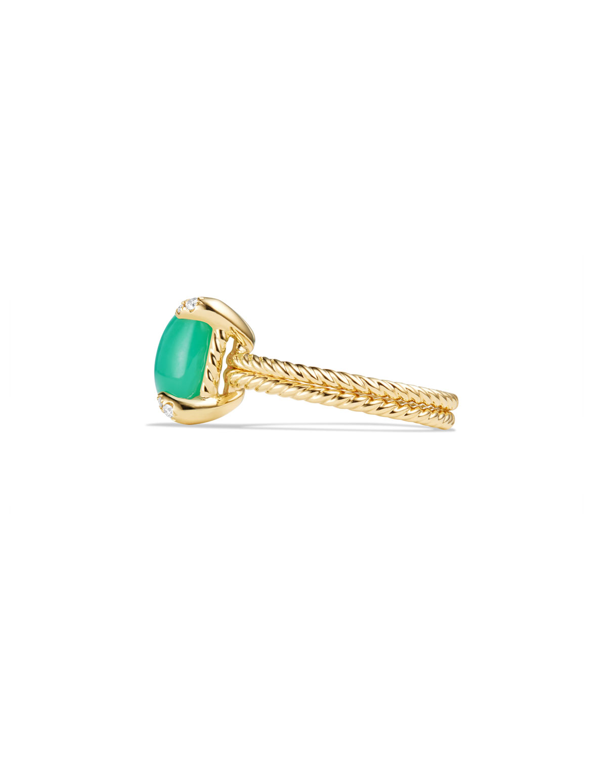 Châtelaine 18k Gold 11mm Chrysoprase Ring w/ Diamonds, Size 7