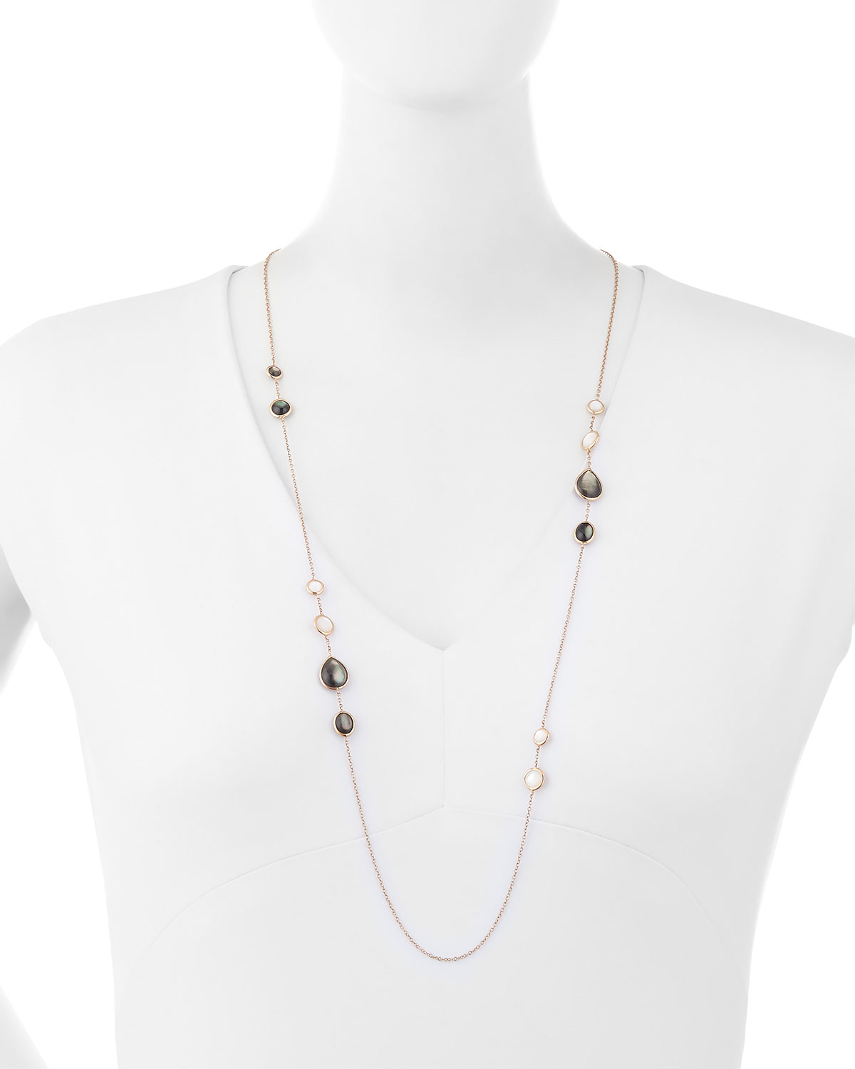 Black & White Mother-of-Pearl Station Necklace in 18K Rose Gold