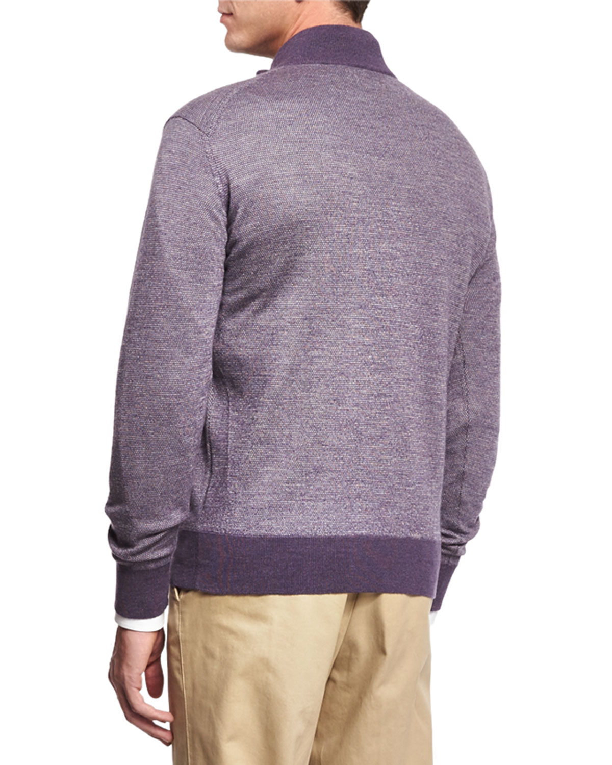 Cashmere-Blend Quarter-Zip Birdseye Sweater, Medium Gray