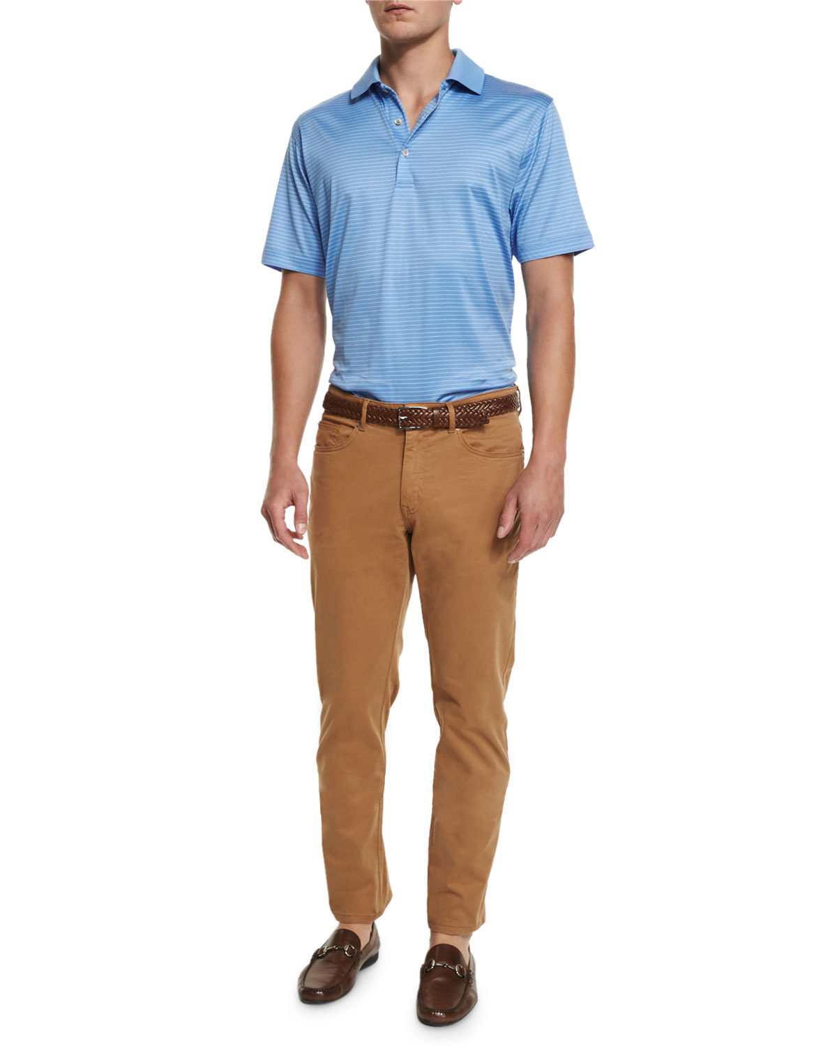Five-Pocket Stretch-Sateen Pants, Brown