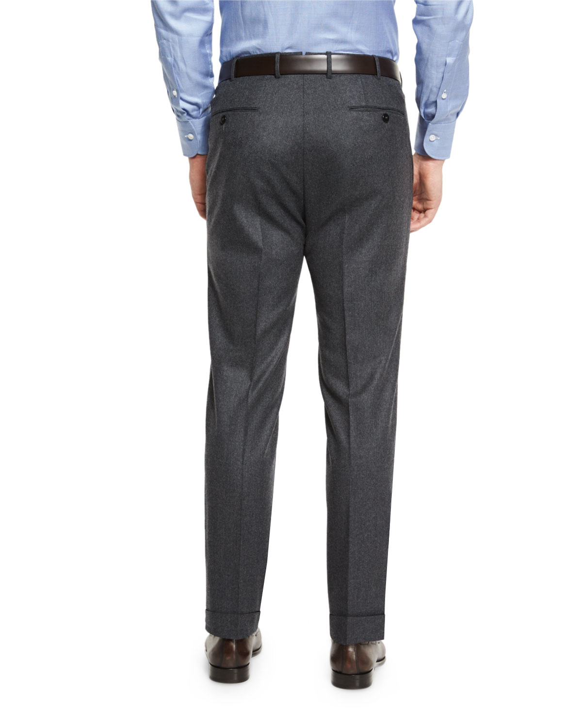 Flannel Flat-Front Trousers, Charcoal