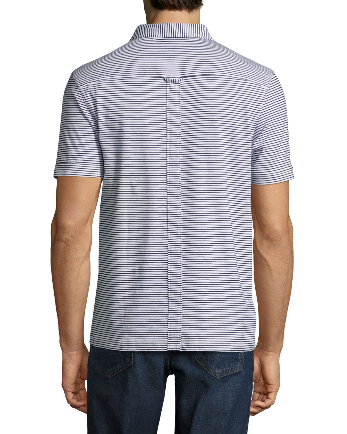 Fine-Stripe Jersey Polo Shirt, Blue