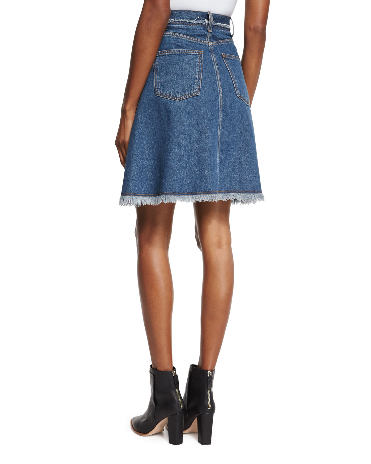 a-line denim skirt w/frayed trim, natural blue vintage