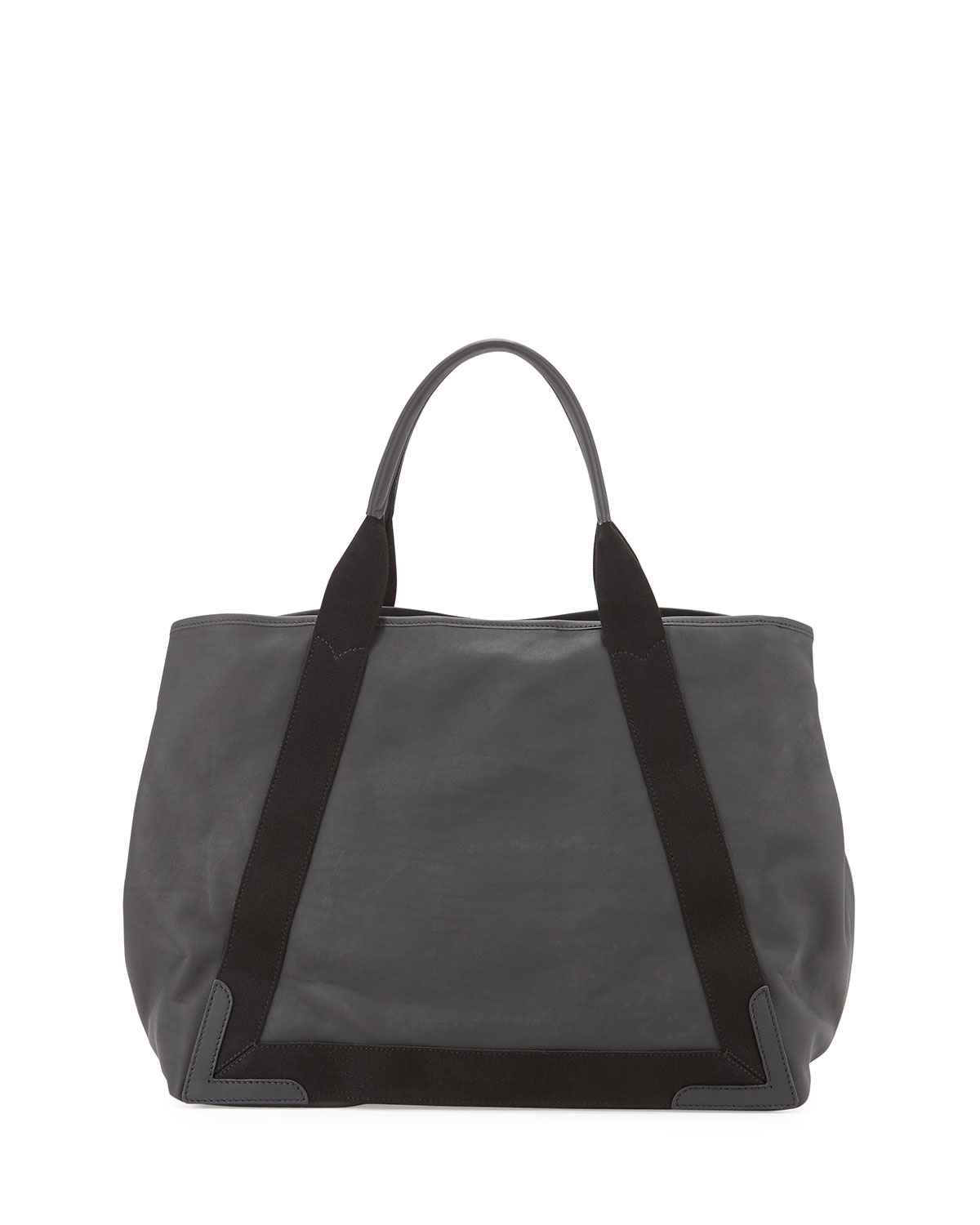 Navy Cabas Medium Leather Tote Bag, Black