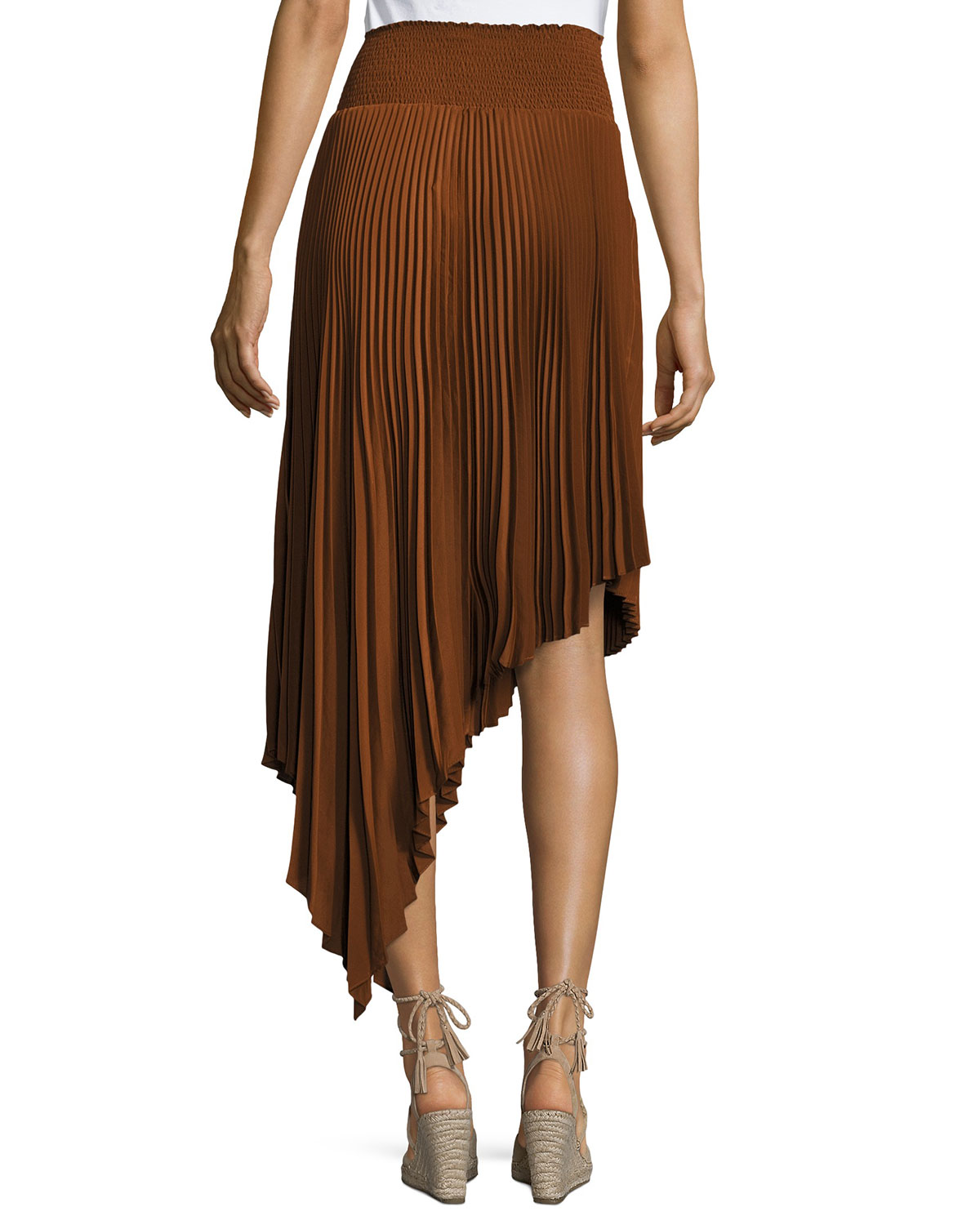 Sofia Asymmetric Pleated Midi Skirt, Chocolate