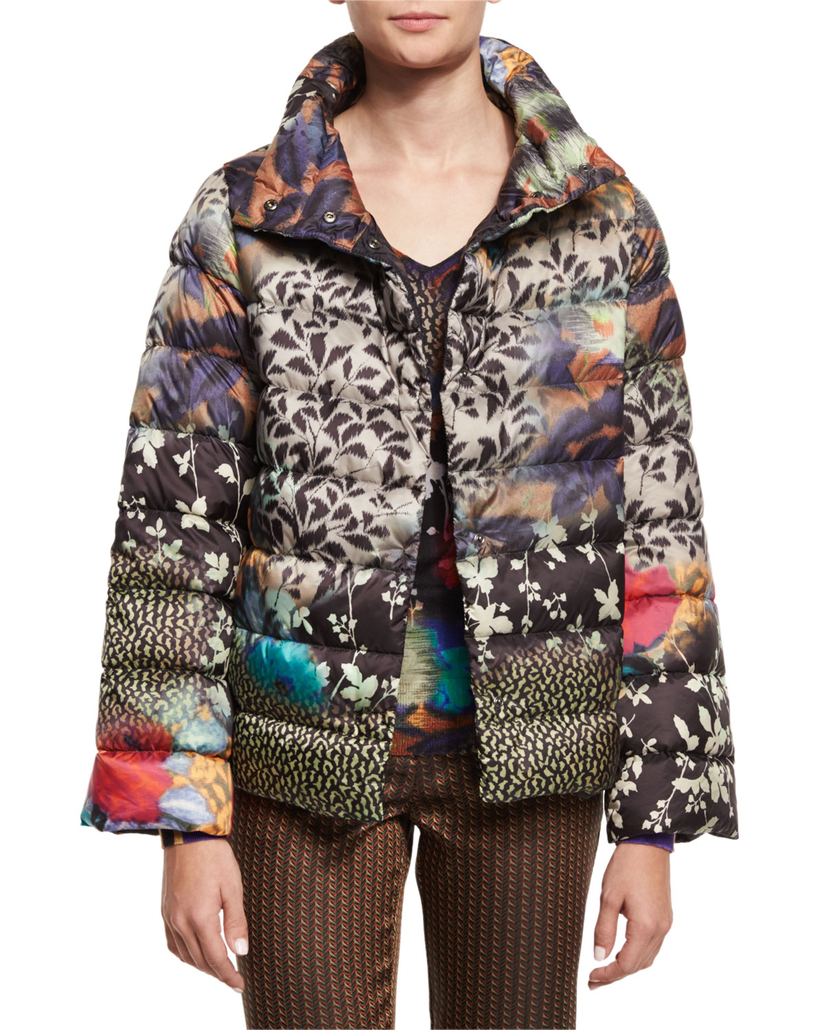 Floral-Airbrush Puffer Jacket, Multi