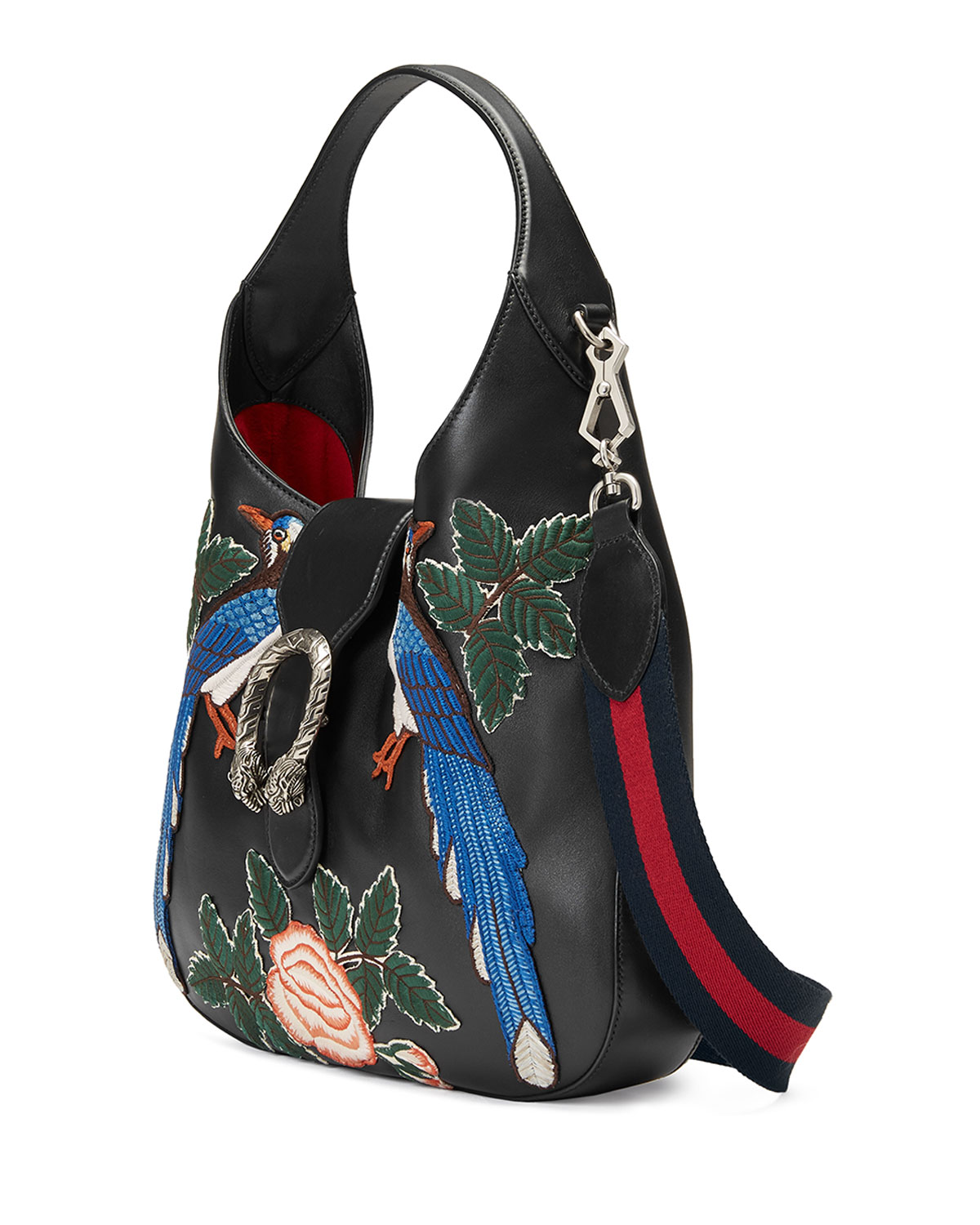 Dionysus Medium Embroidered-Birds Hobo Bag, Black/Multi