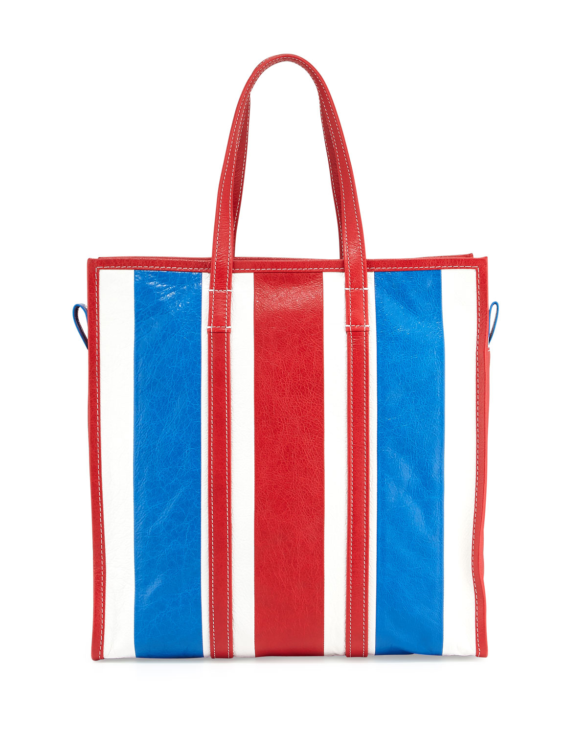 Bazar Medium Striped Leather Shopper Tote Bag, Red/White/Blue