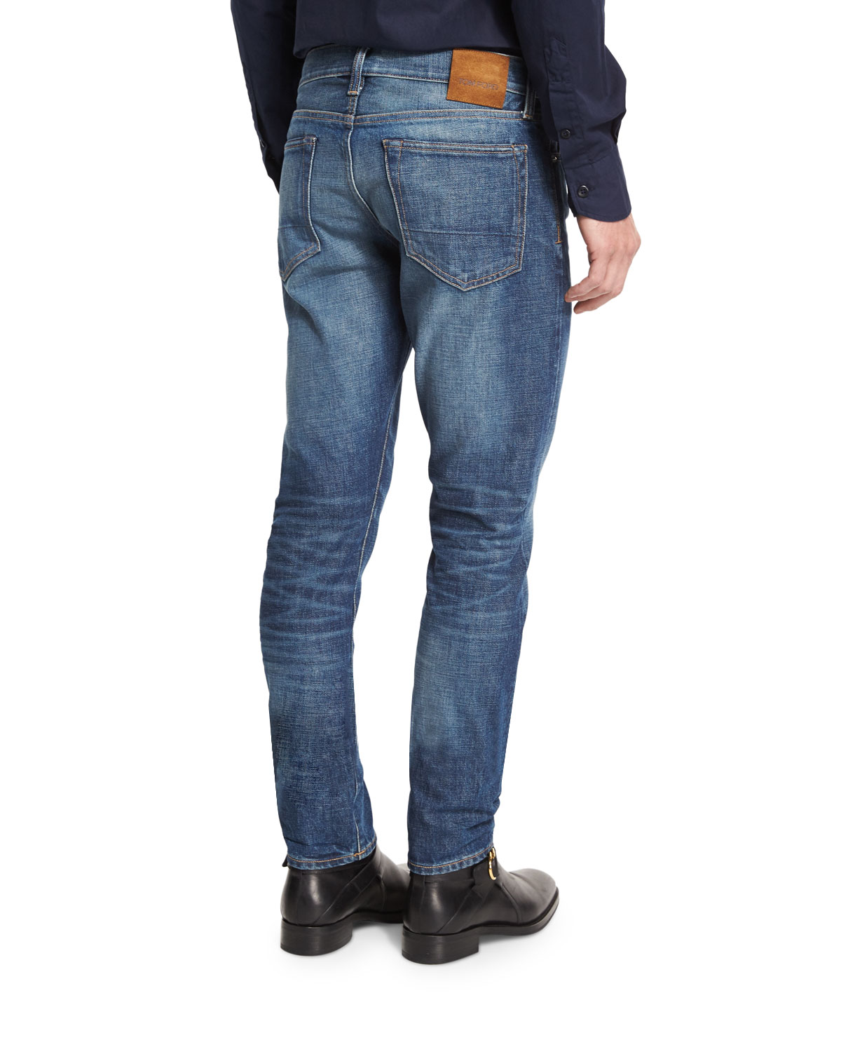 Slim-Fit High Low Selvedge Denim Jeans, Indigo