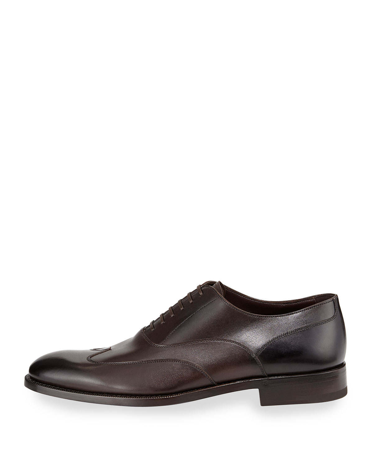 Leather Wing-Top Oxford, Dark Brown 