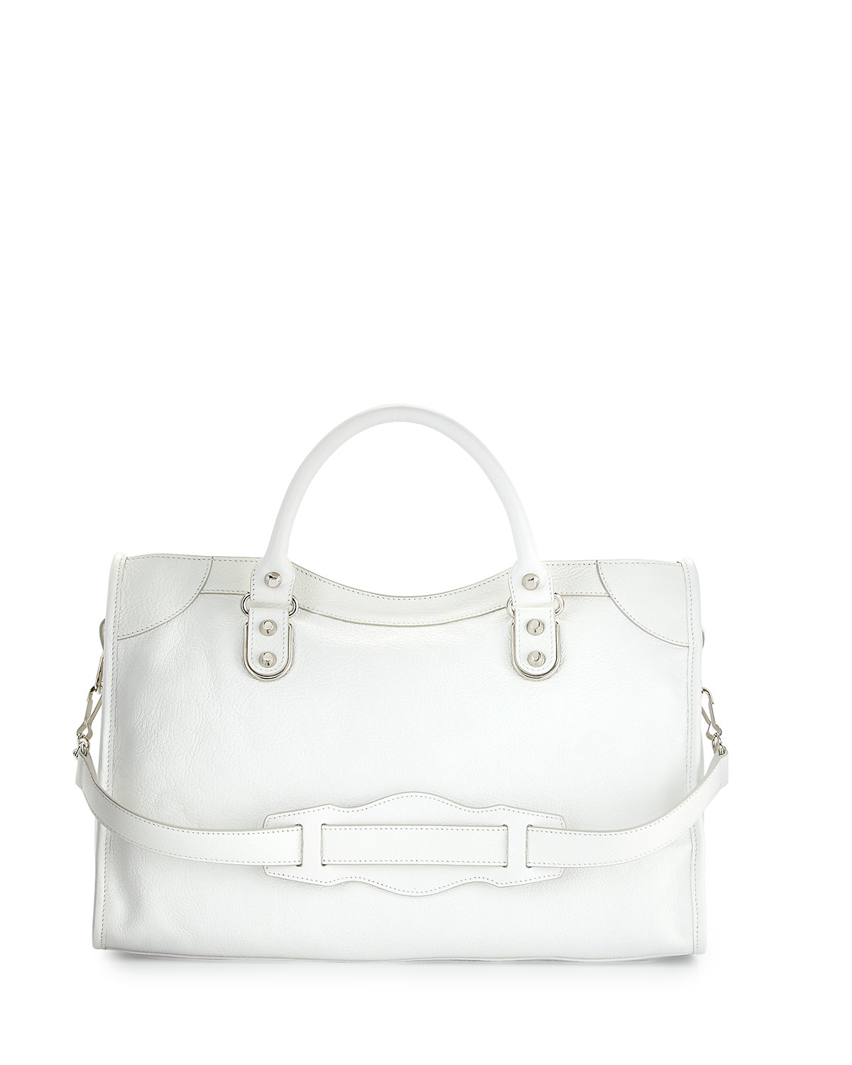 Metallic Edge Mini City Bag, White