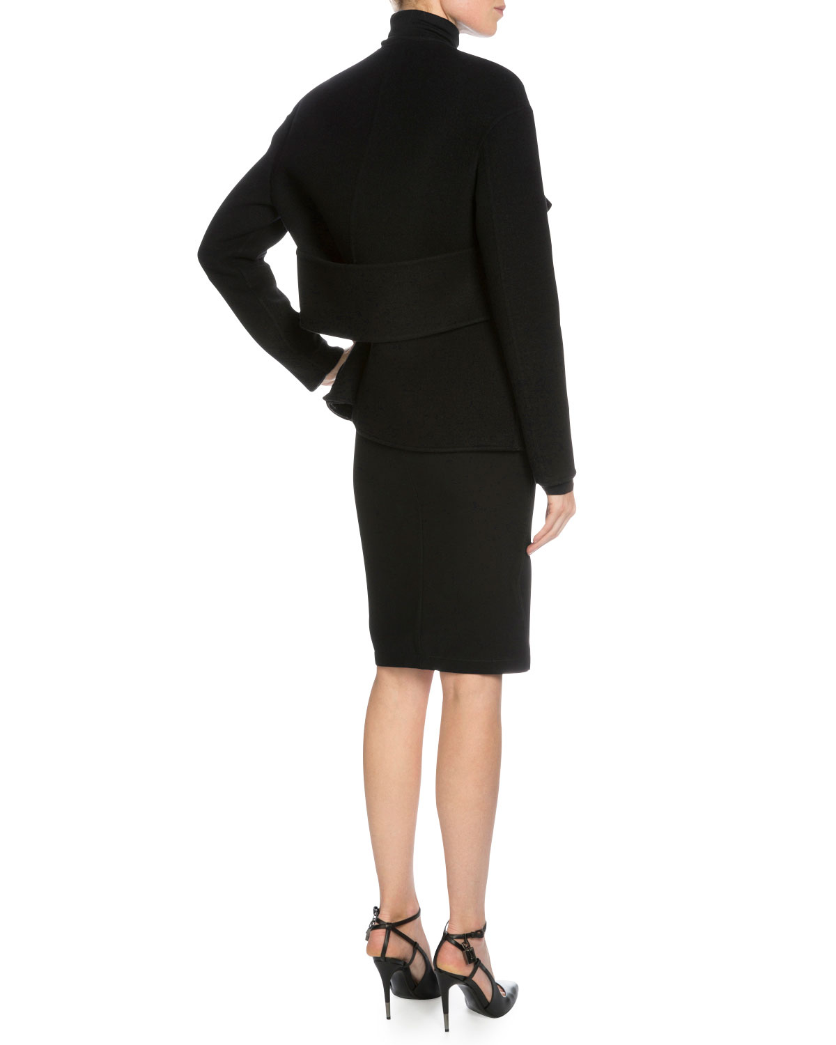 Leather-Trim Cashmere Wrap Jacket, Black