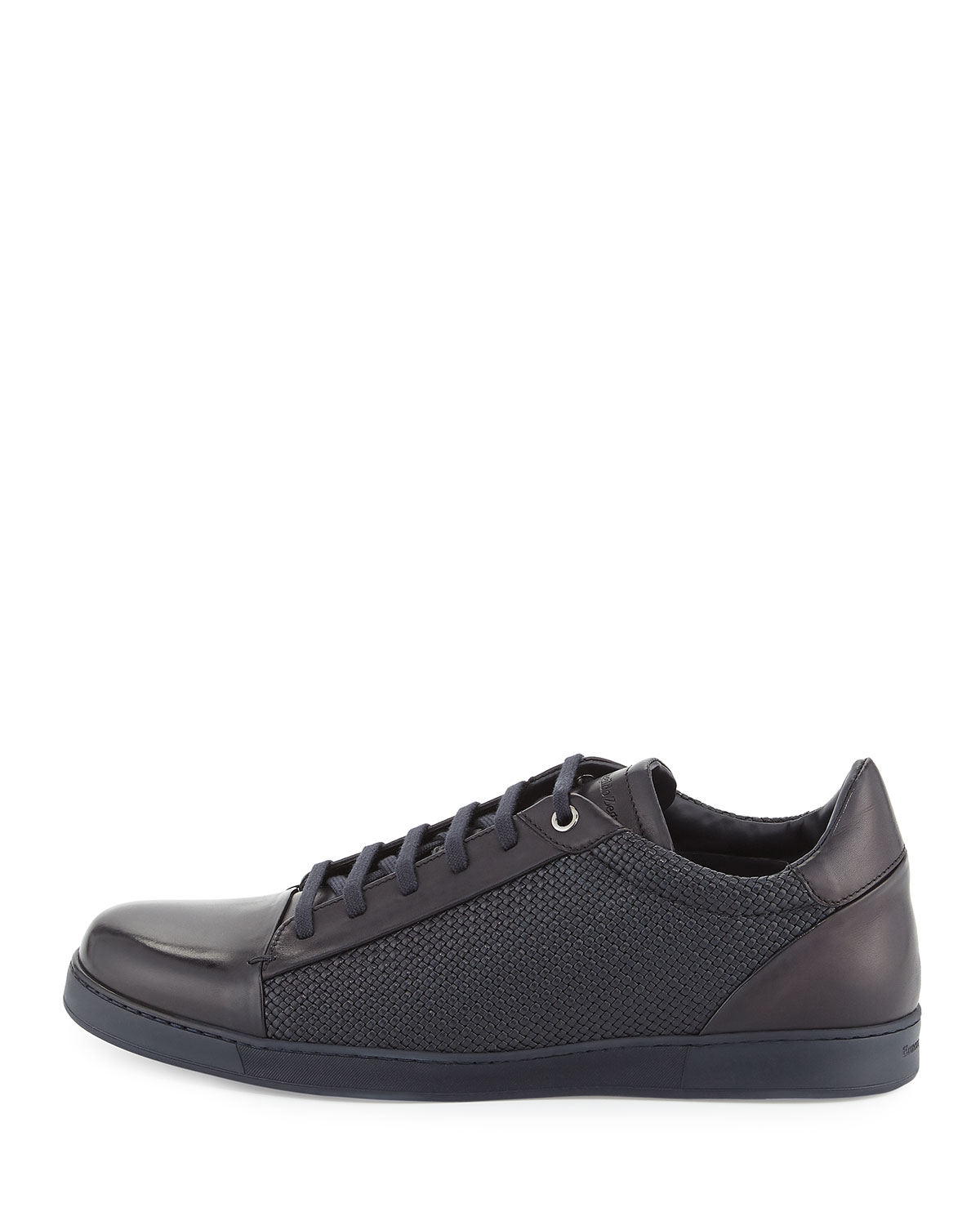 Pelle Tessuto Woven Leather Low-Top Sneaker, Navy