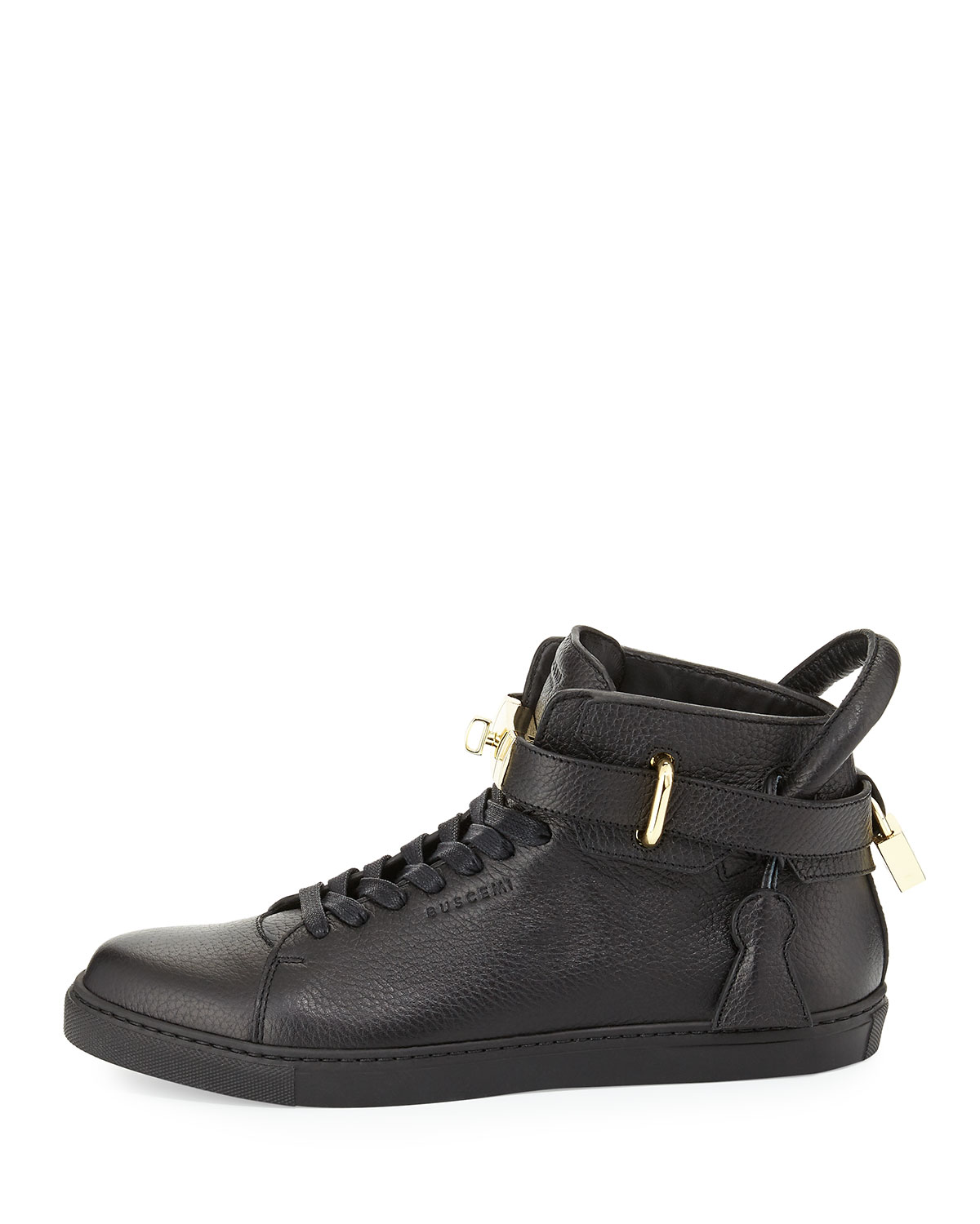100mm High-Top Leather Sneaker with Padlock, Black