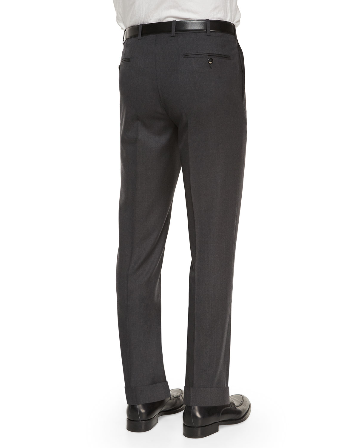 Flat-Front Wool Trousers, Charcoal