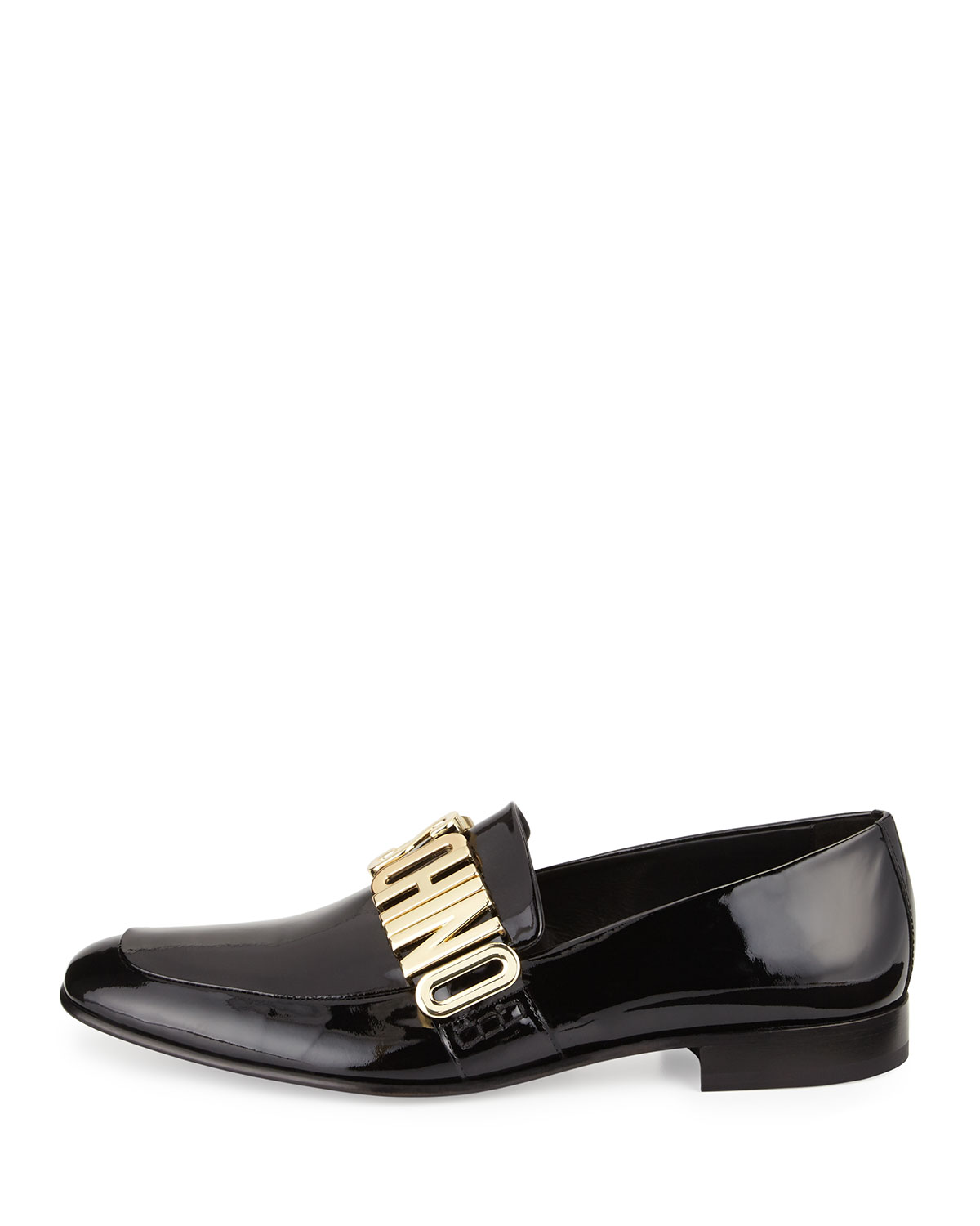 Patent Leather Loafer w/Logo Lettering, Black