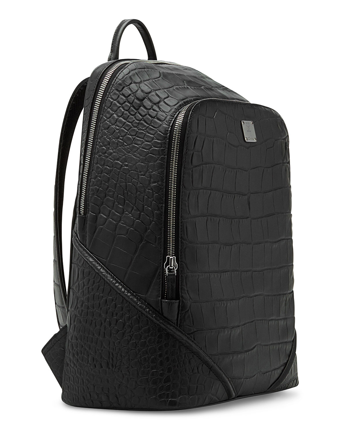 Duke Luxus Men's Crocodile-Embossed Medium Backpack, Black