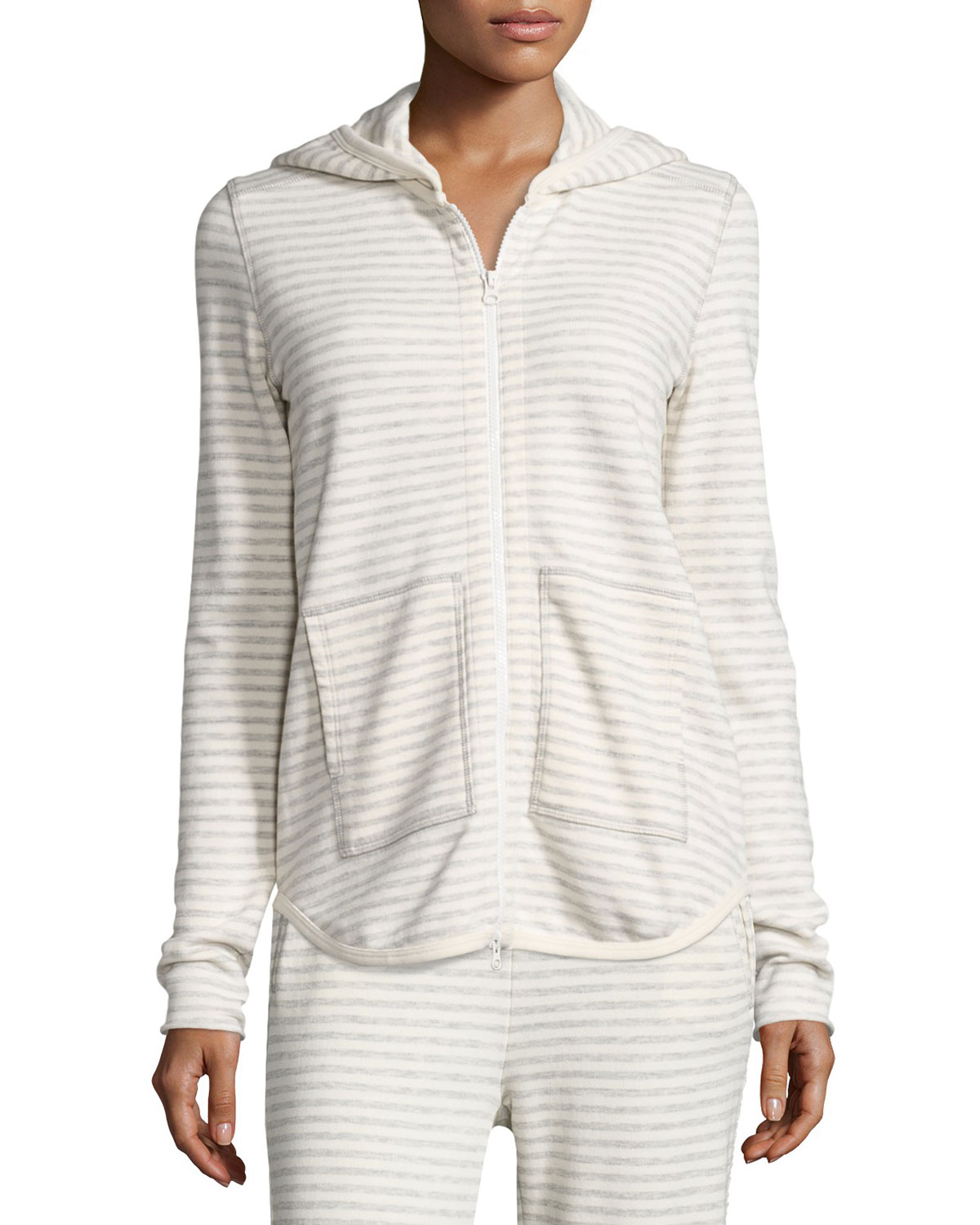Hooded Striped Terry Sweatshirt, Heather Gray/Oatmeal