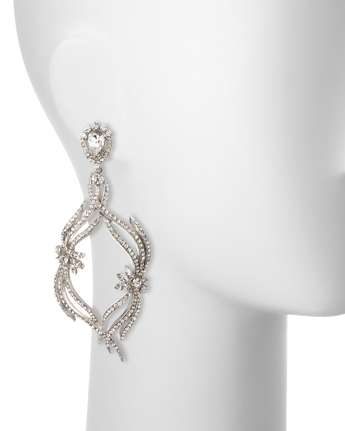 Pavé Crystal Swirl Drop Clip Earrings