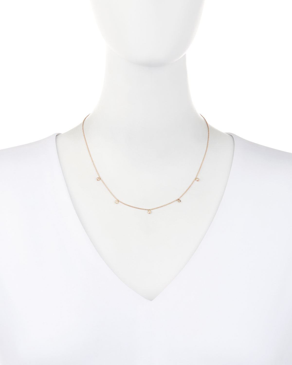 Beads 14K Rose Gold & Five-Solitaire Diamond Necklace