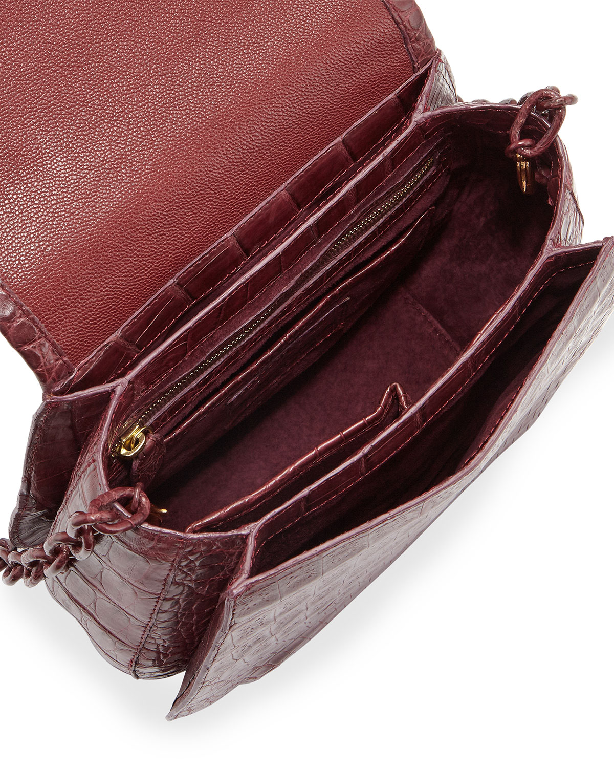 Round Flap-Top Crocodile Crossbody Bag, Wine