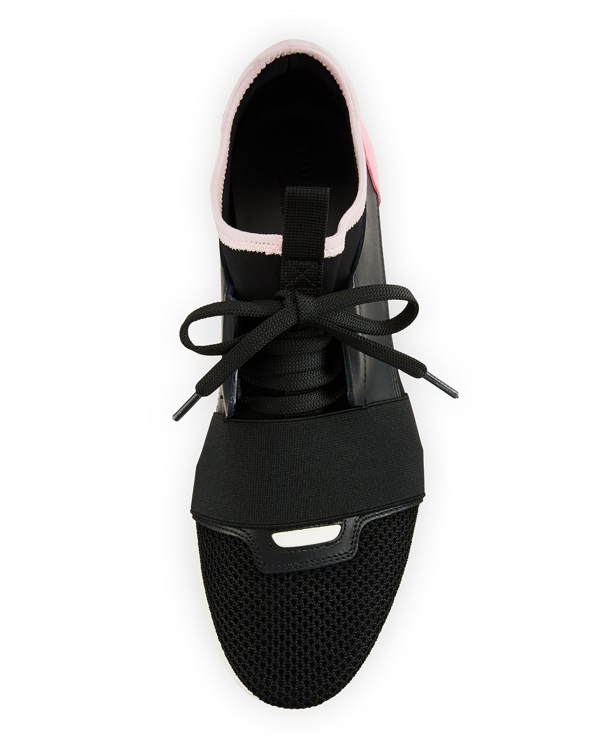 Mixed-Media Leather Lace-Up Sneaker, Black/Pink