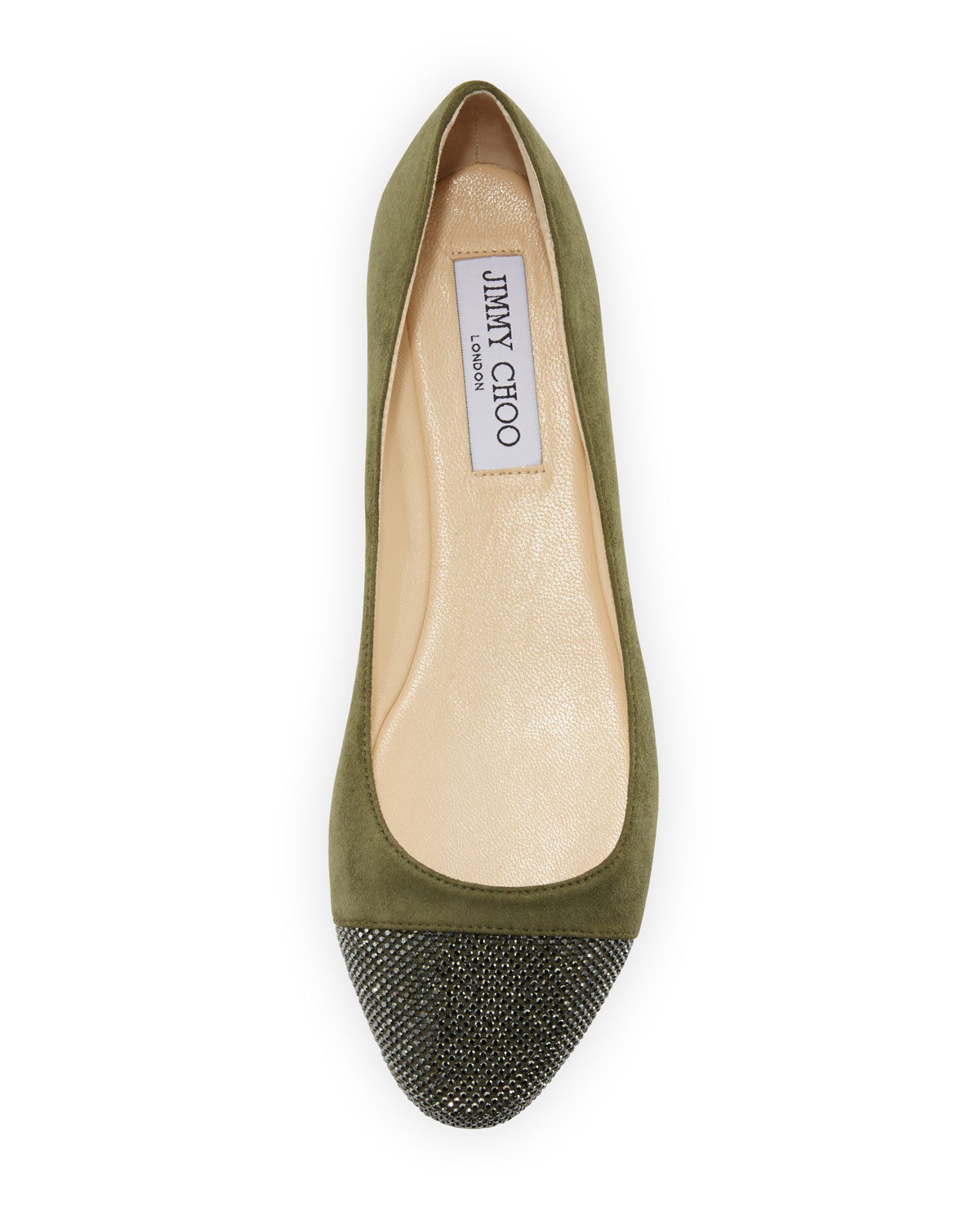 Waine Crystal-Toe Ballerina Flat, Army Green/Silver
