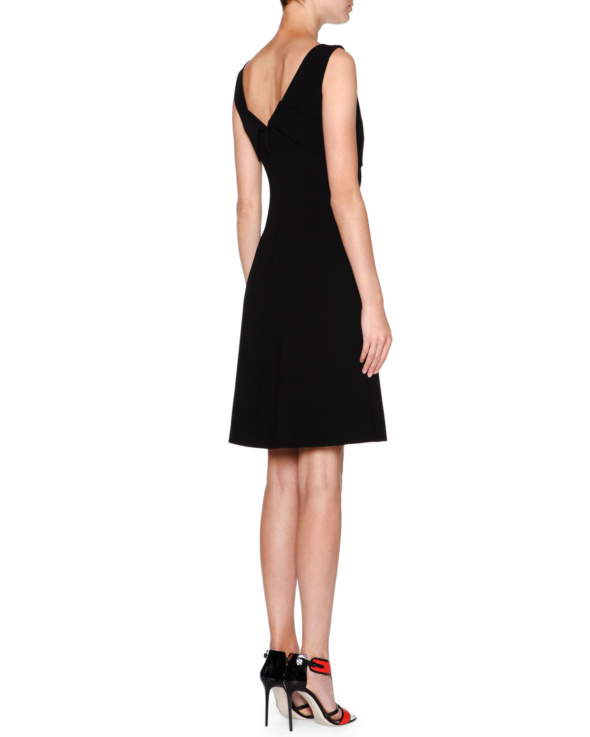 Sleeveless Overlay Fit-&-Flare Dress, Black