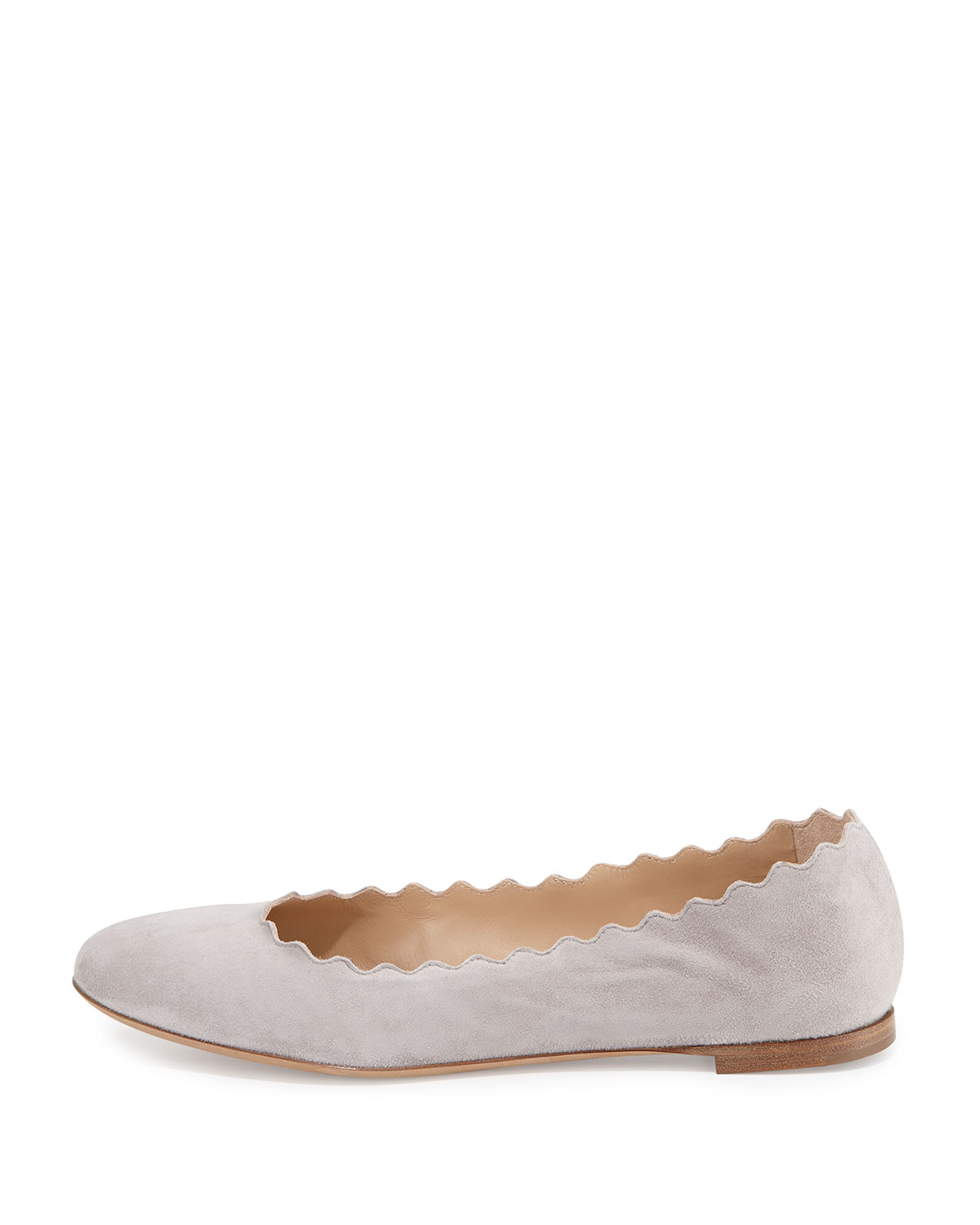 Scalloped Suede Ballerina Flat, Elephant Gray