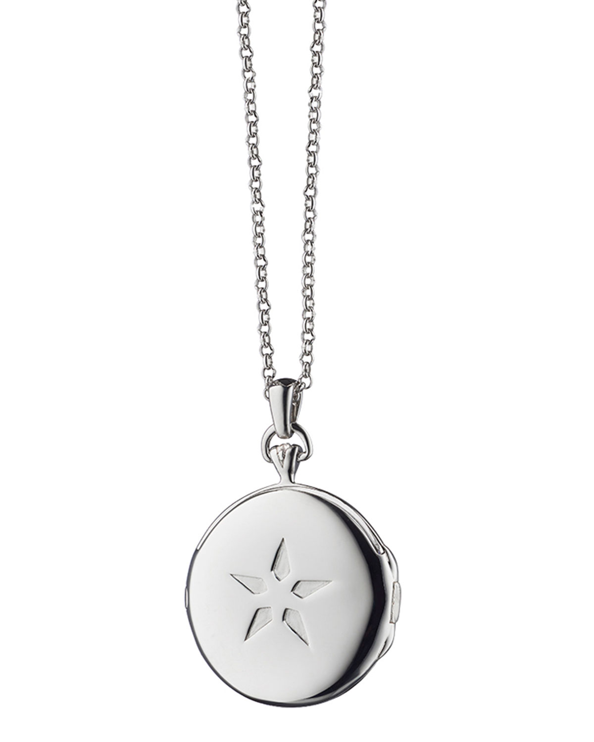 Round Silver Burst Locket with Sapphires & Crystal, 30"