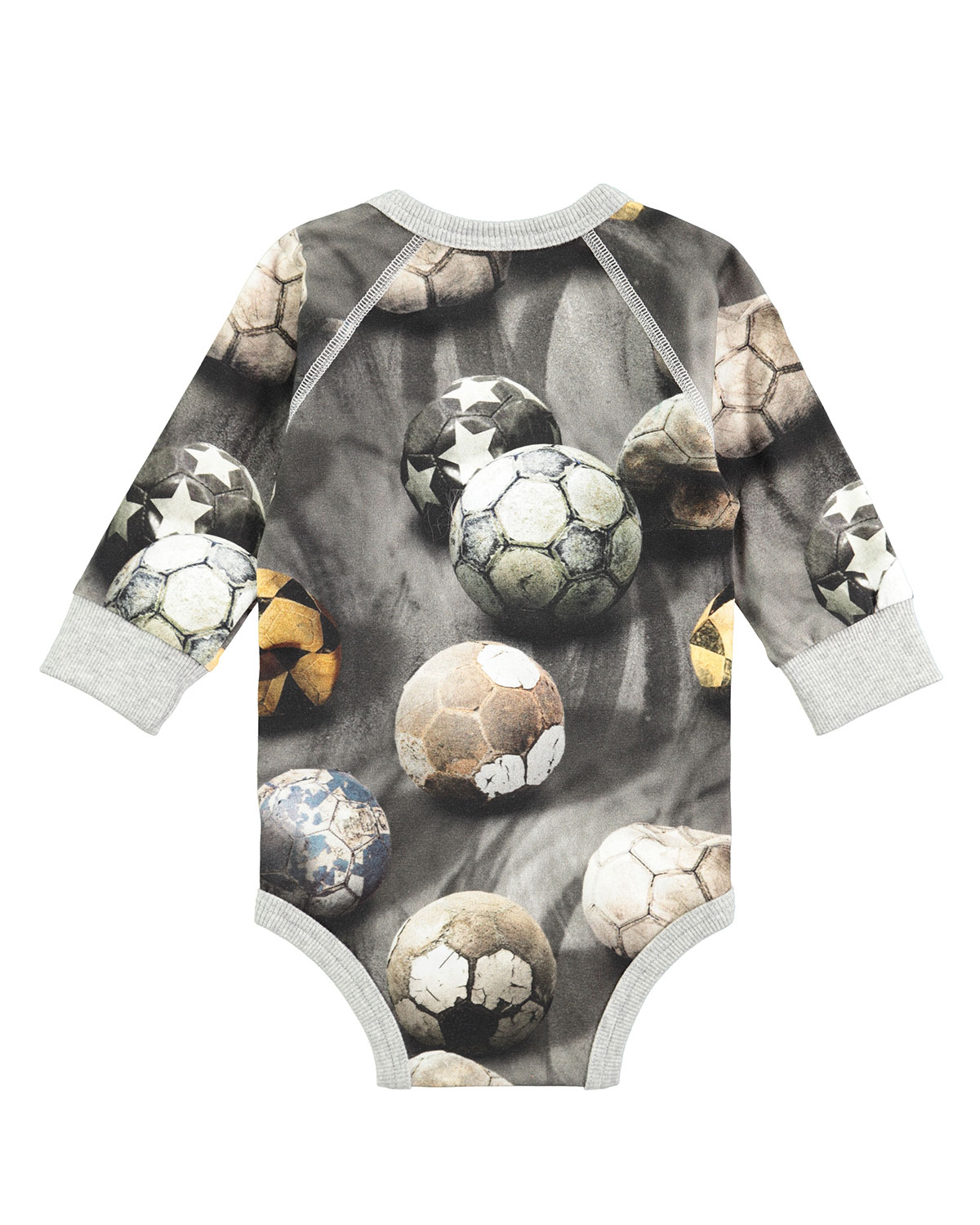Frank Long-Sleeve Soccer Ball Playsuit, Gray, Size 3-12 Months