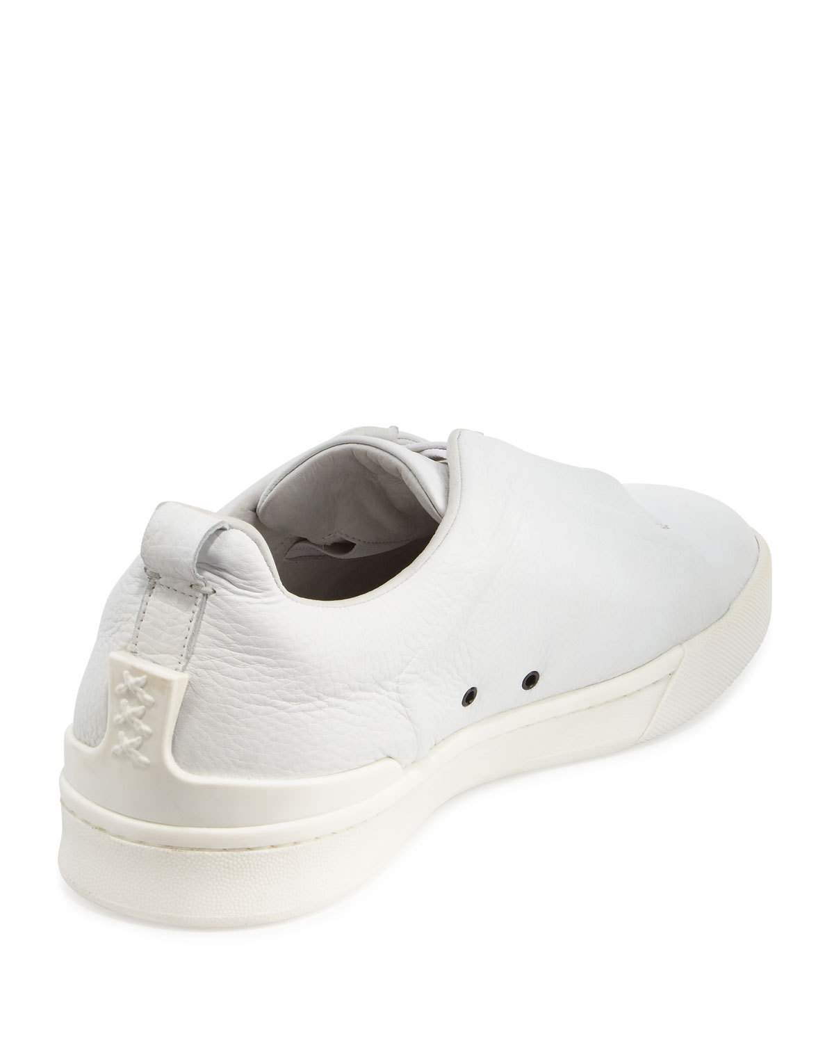 Couture Triple-Stitch Leather Low-Top Sneaker, White