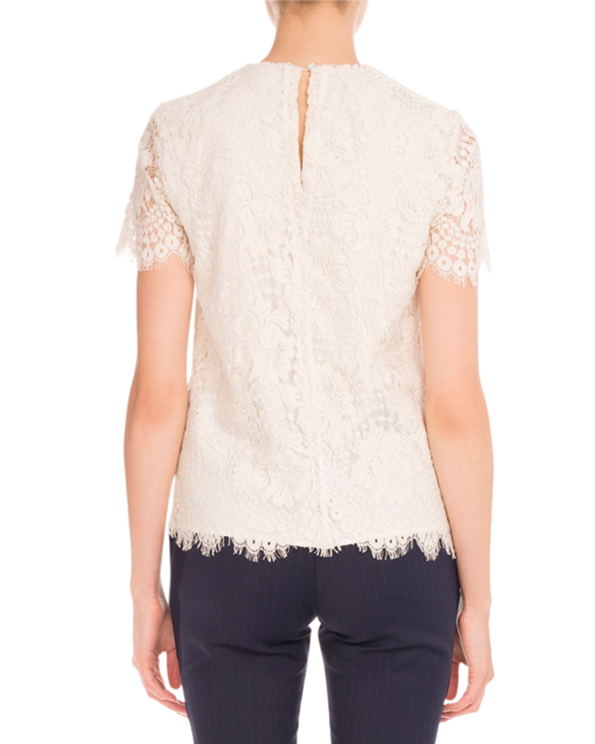 Lace Short-Sleeve Round-Neck Top