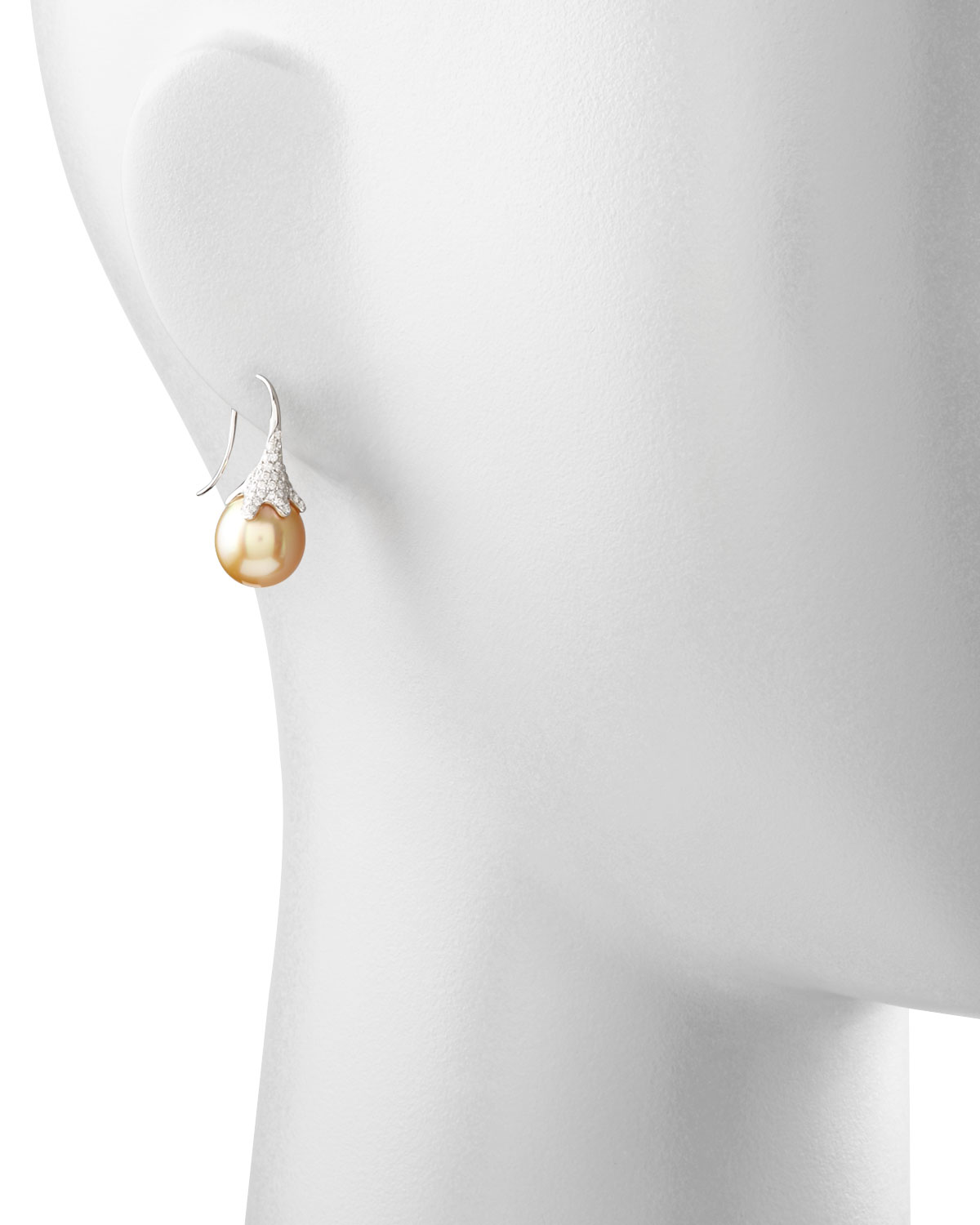 Golden South Sea Pearl and Diamond Drop Earrings, White Gold