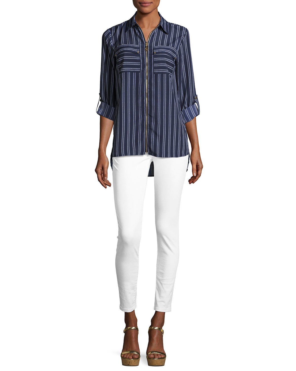 Izzy Skinny Zip-Pocket Ankle Jeans, White