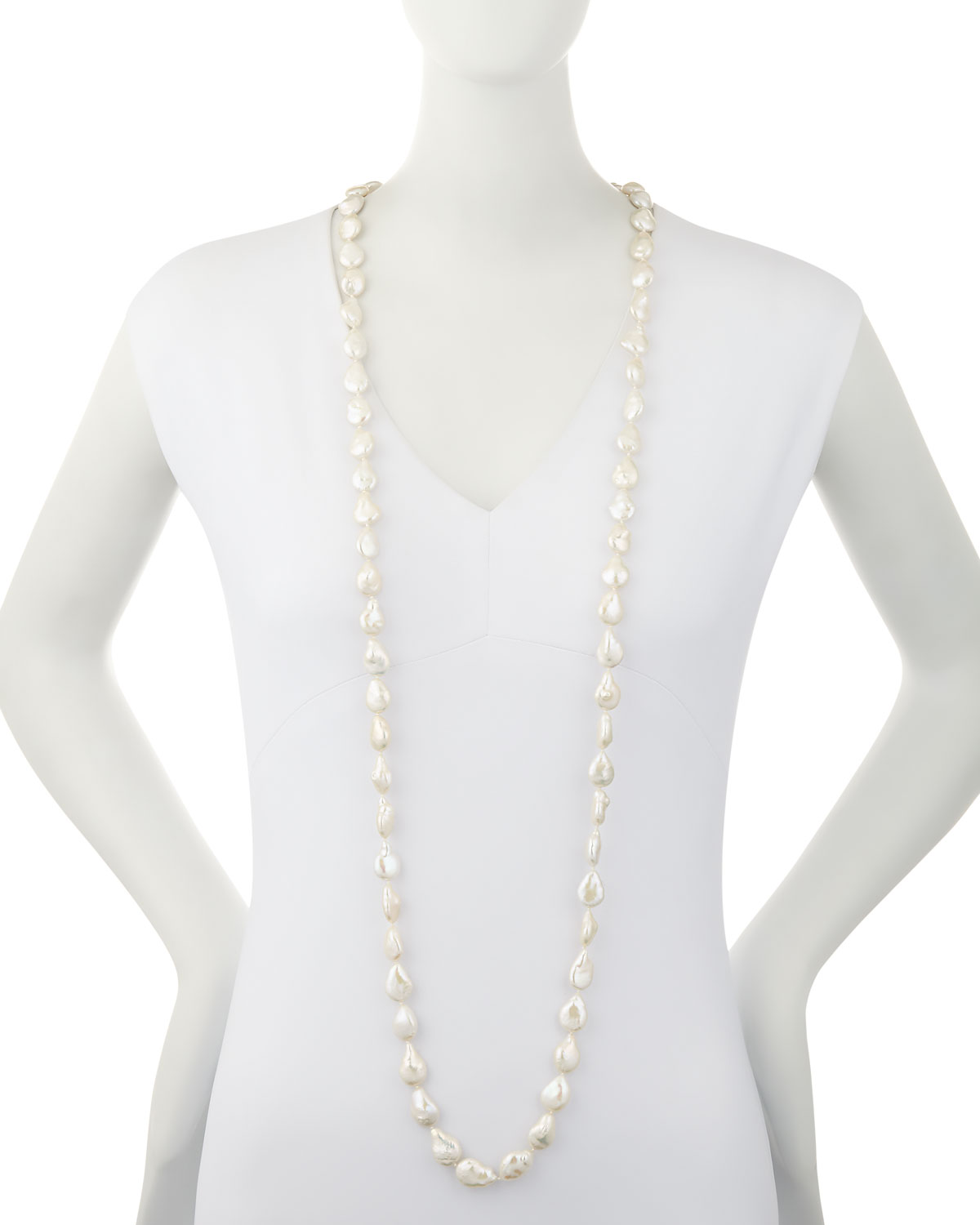 Long Baroque Pearl Necklace, 52"