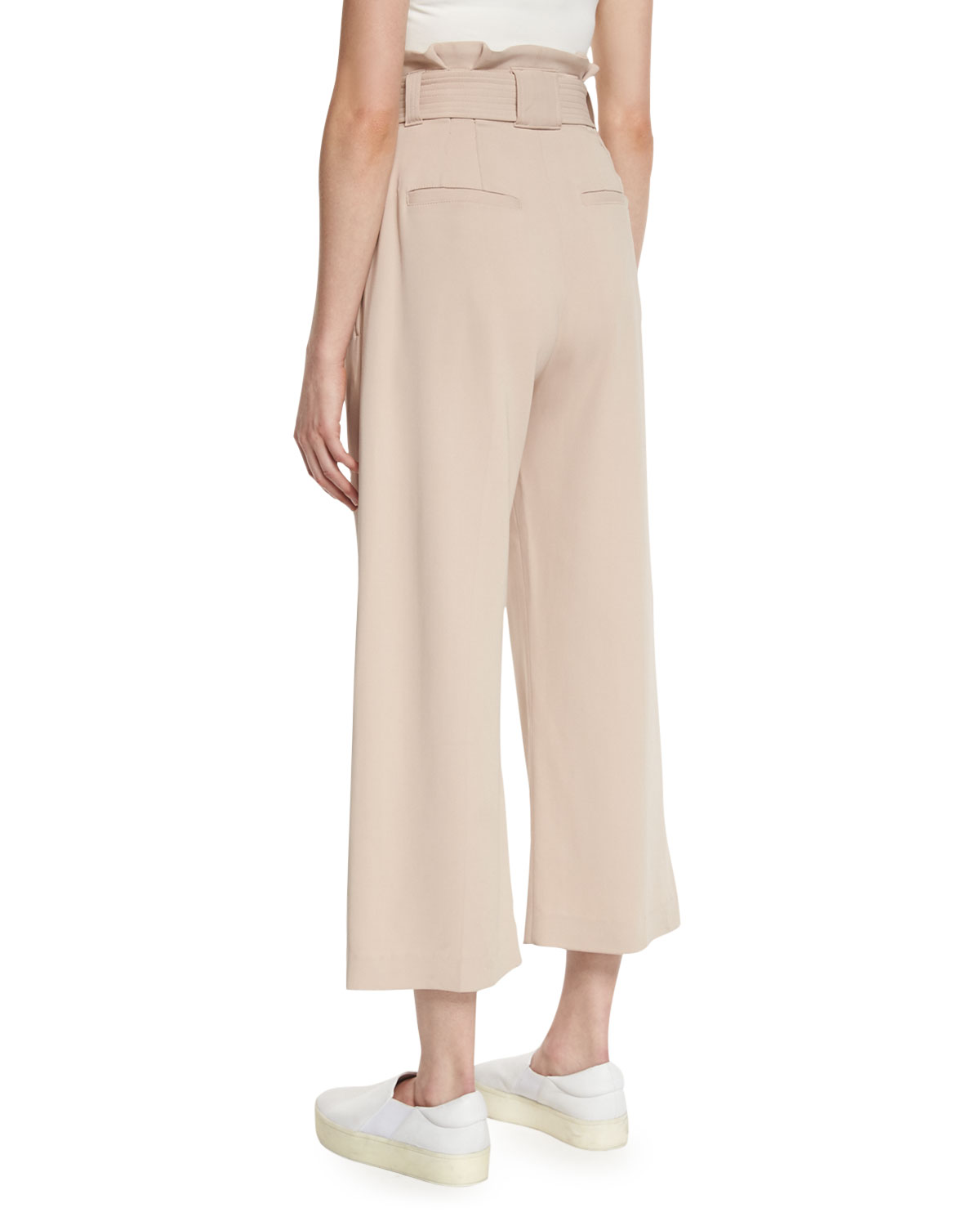 Dillon Belted Paperbag-Waist Gaucho Pants, Whisper