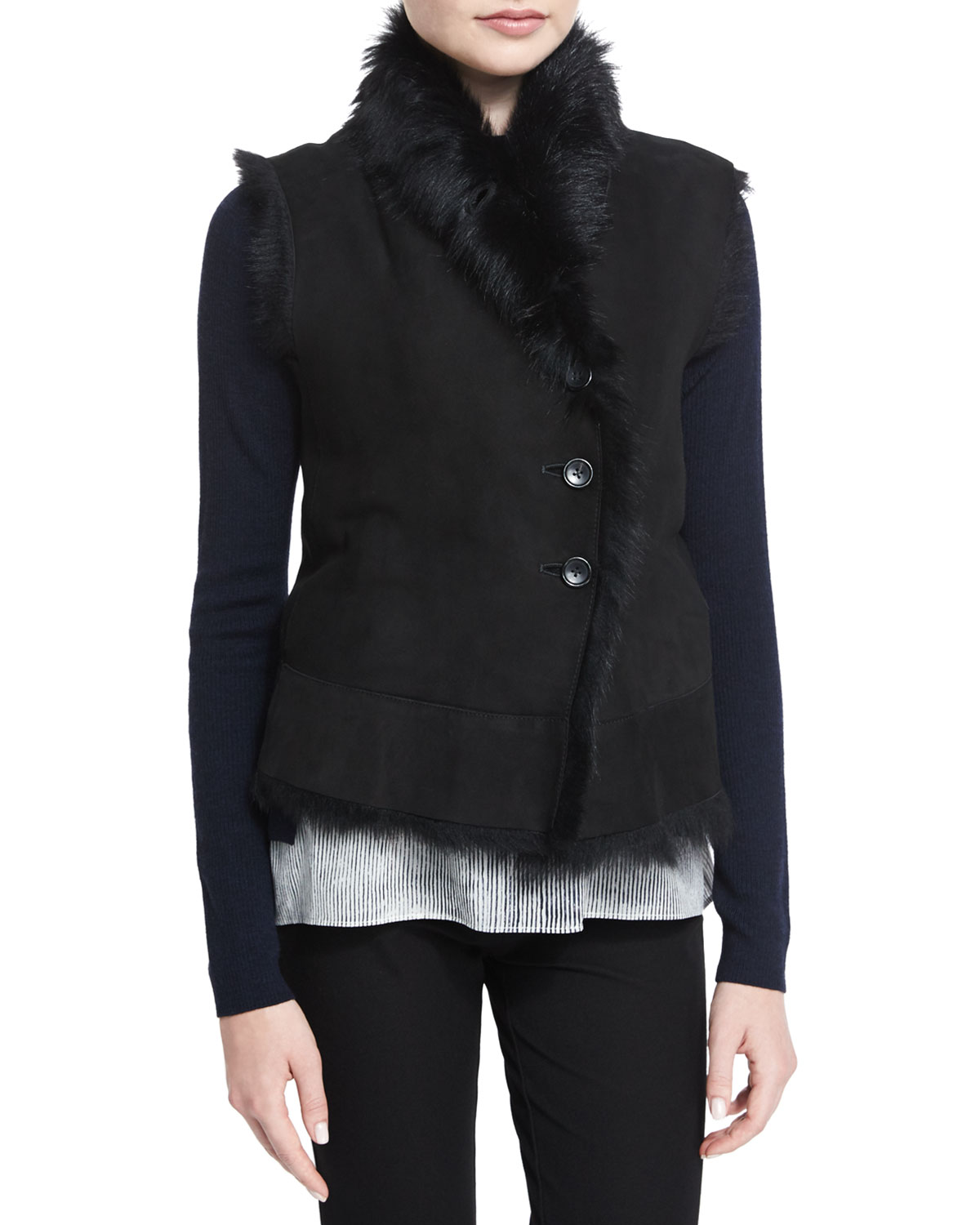 Lucy Shearling Fur Button-Front Vest 