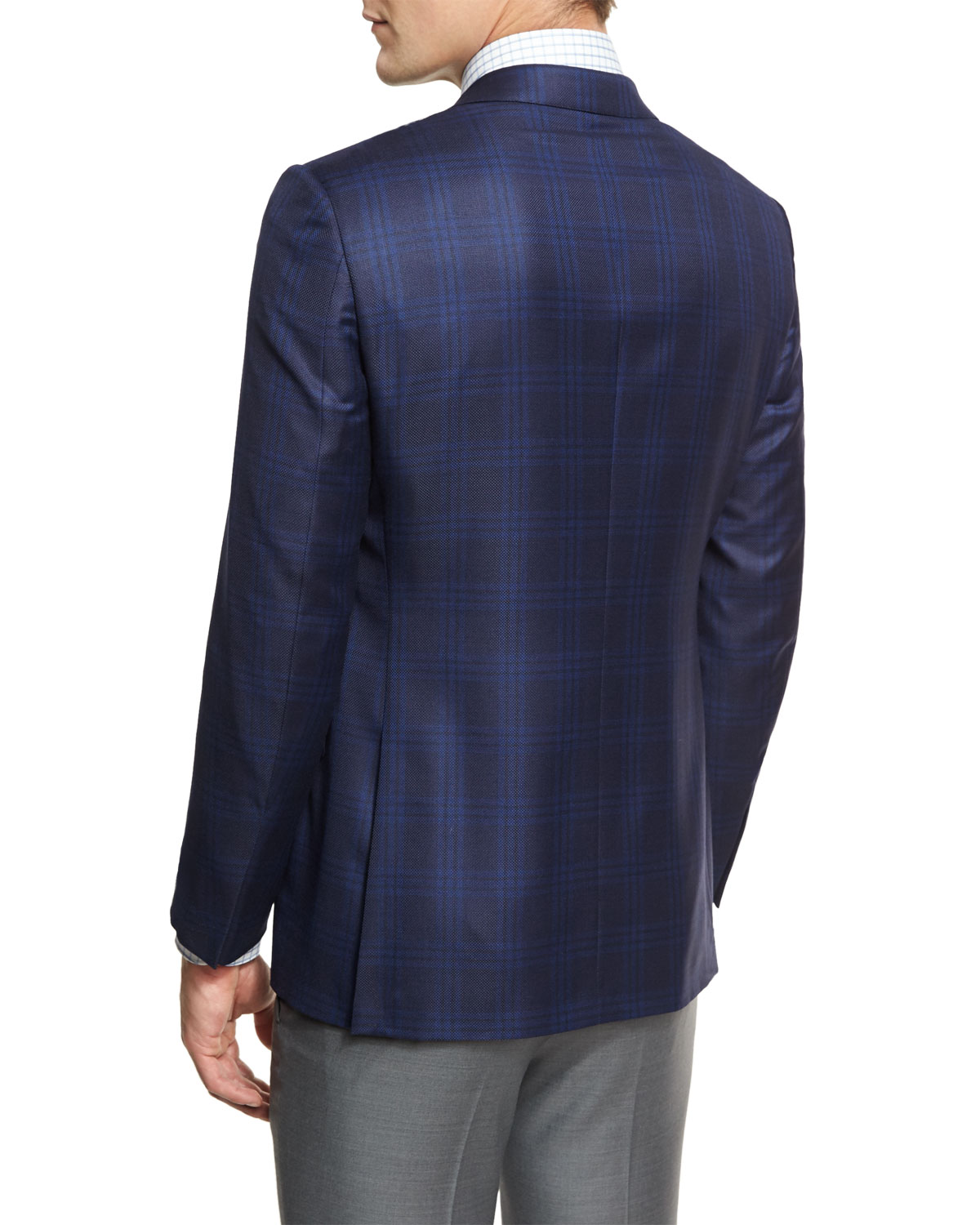 Tonal Plaid Two-Button Sport Coat, Navy