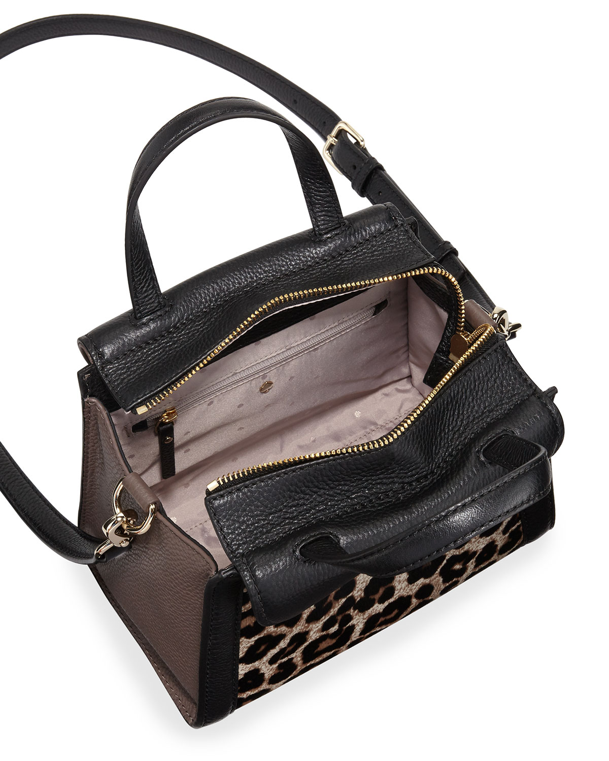 cobble hill adrien small calfhair satchel bag, leopard