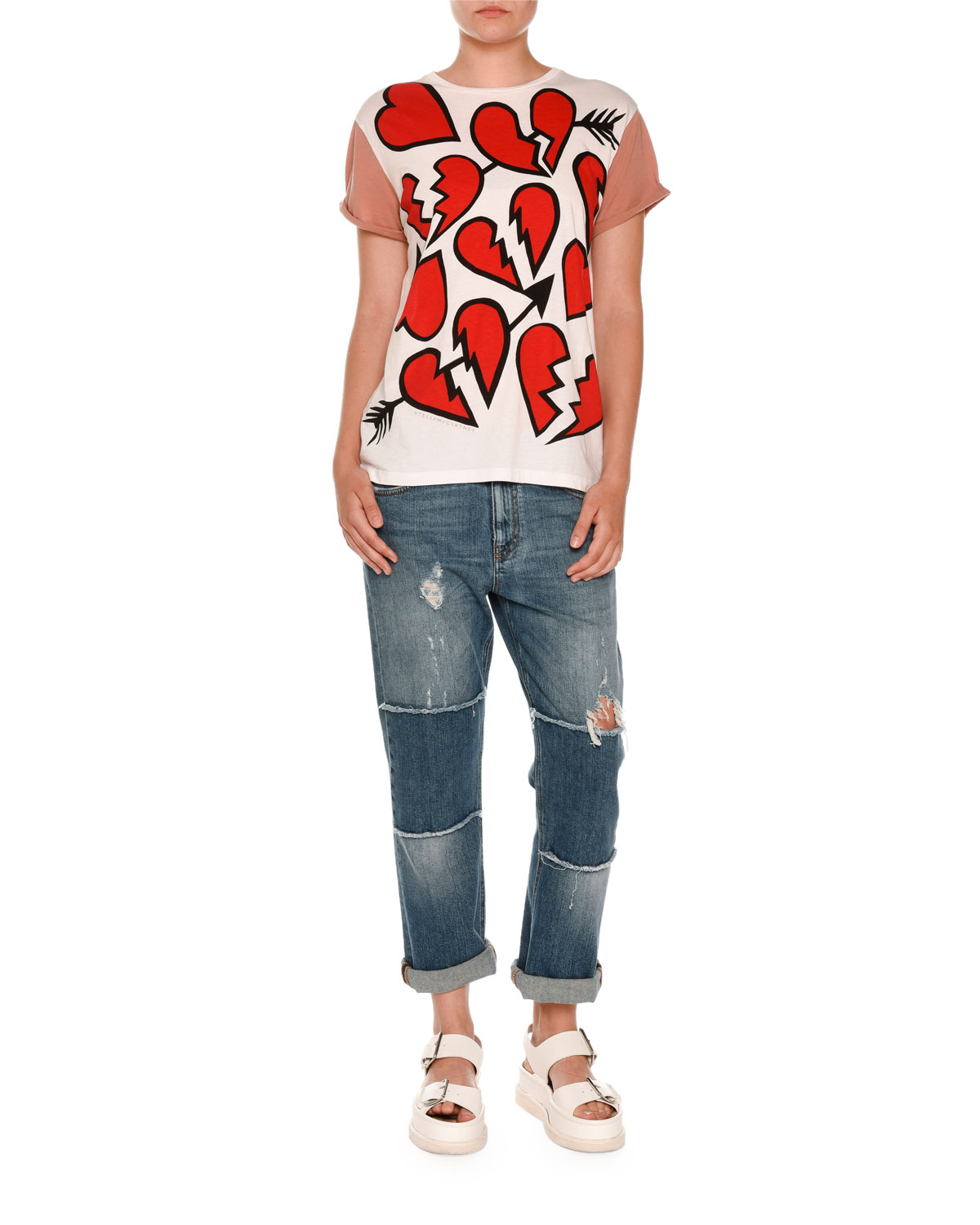 Broken Heart Crewneck Tee, Pure White/Multi